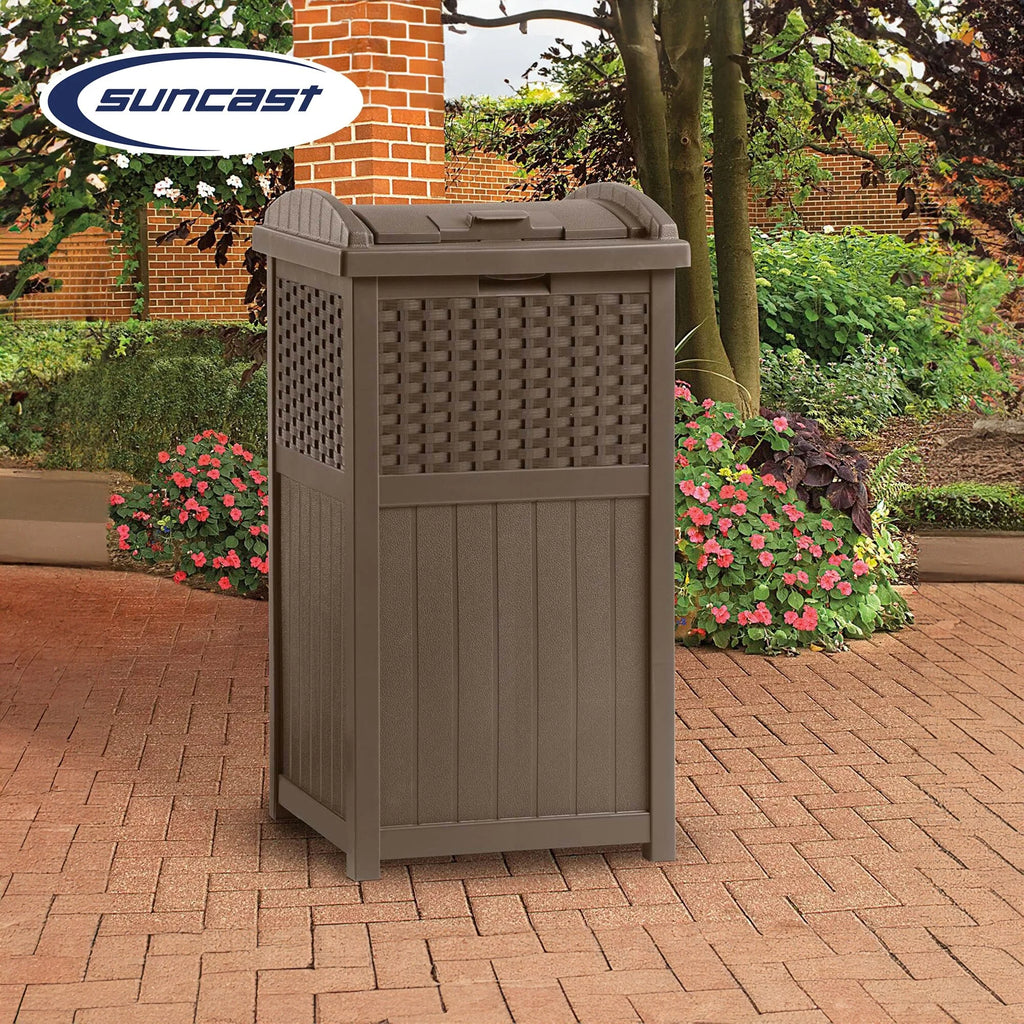 Suncast Trash Hideaway 33 Gallon Resin Wicker Outdoor Garbage Container (4 Pack)
