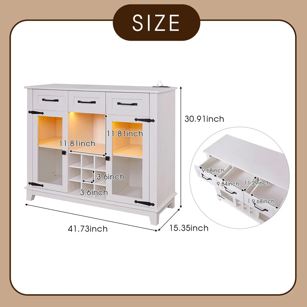 47" Farmhouse Bar Cabinet with Storage and LED - N/A
