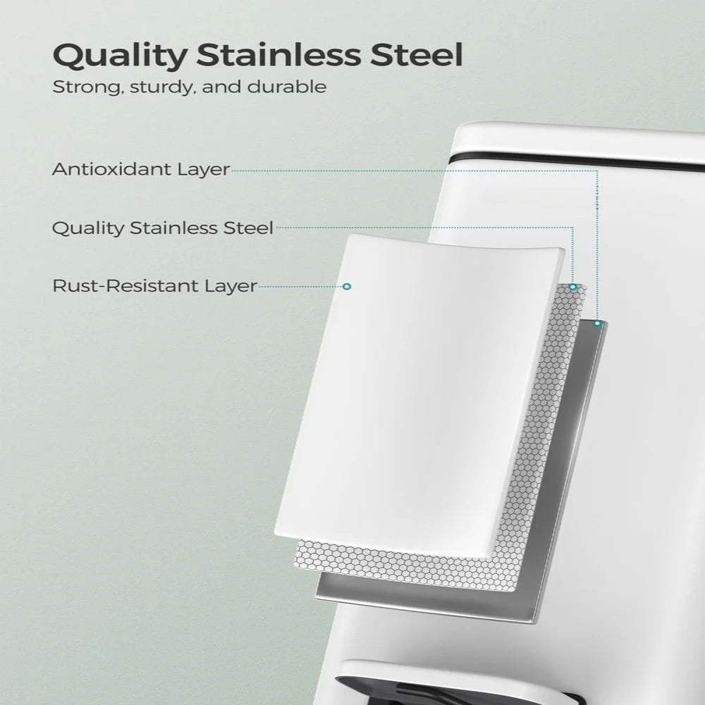 Stainless Steel Slim Bathroom Trash Can with Soft-Close Lid and Plastic Removable Inner Bucket