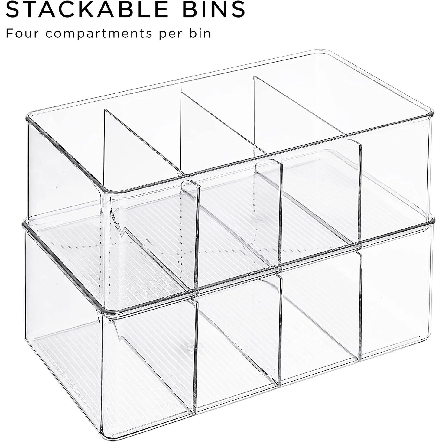 Sorbus Storage Bins with Dividers for Pantry Food & Kitchen Fridge, Clear Design (2-Pack)