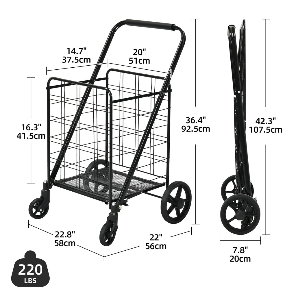 Moasis Utility Folding Shopping Cart Portable Trolley with Swivel Wheels