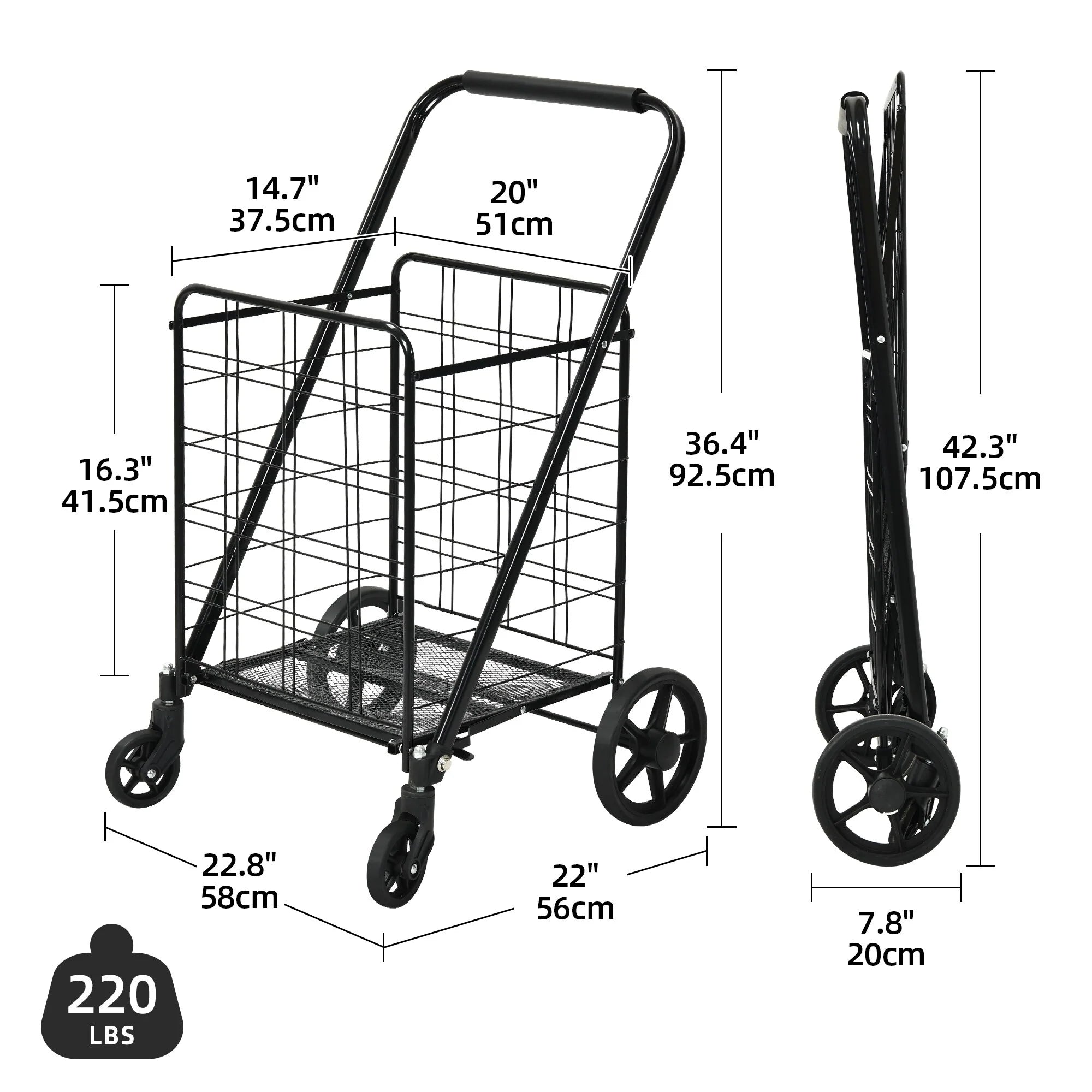 Moasis Utility Folding Shopping Cart Portable Trolley with Swivel Wheels