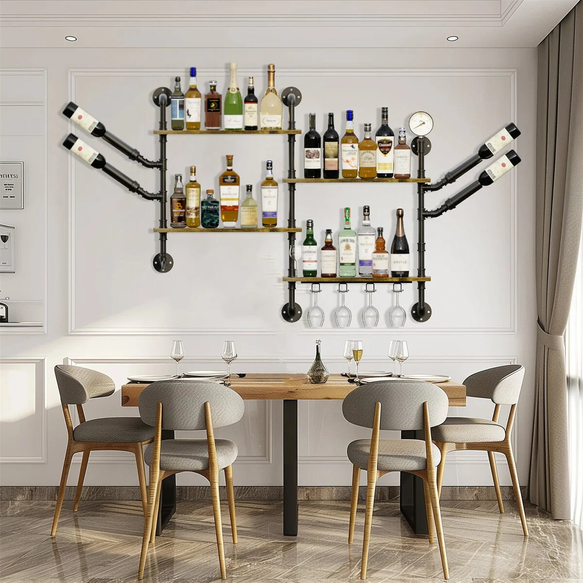 Industrial Pipe Wall Mounted Wine Rack Holder Corner Wine Storage Shelf 4 Tiers