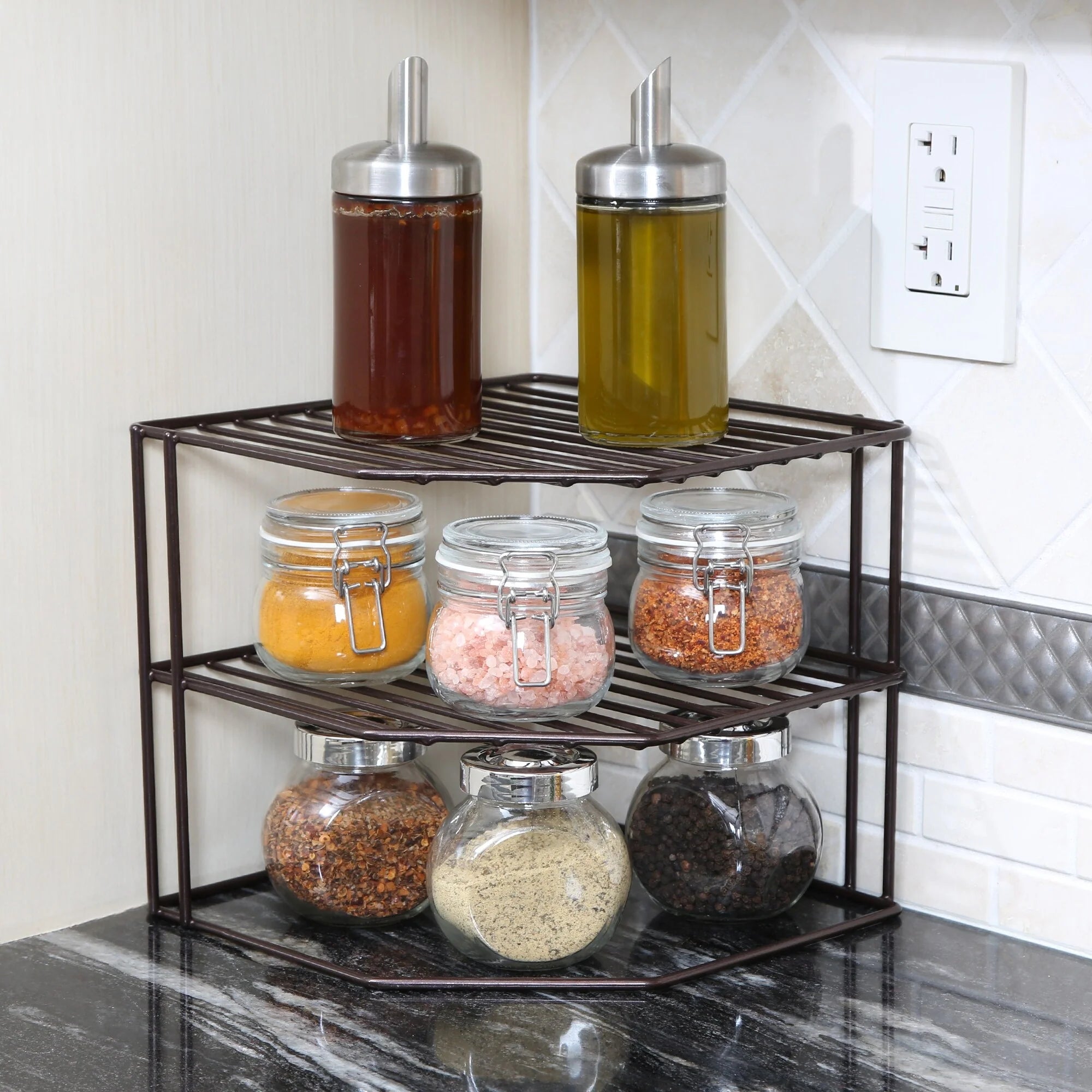Smart Design 3-Tier Kitchen Corner Shelf Rack