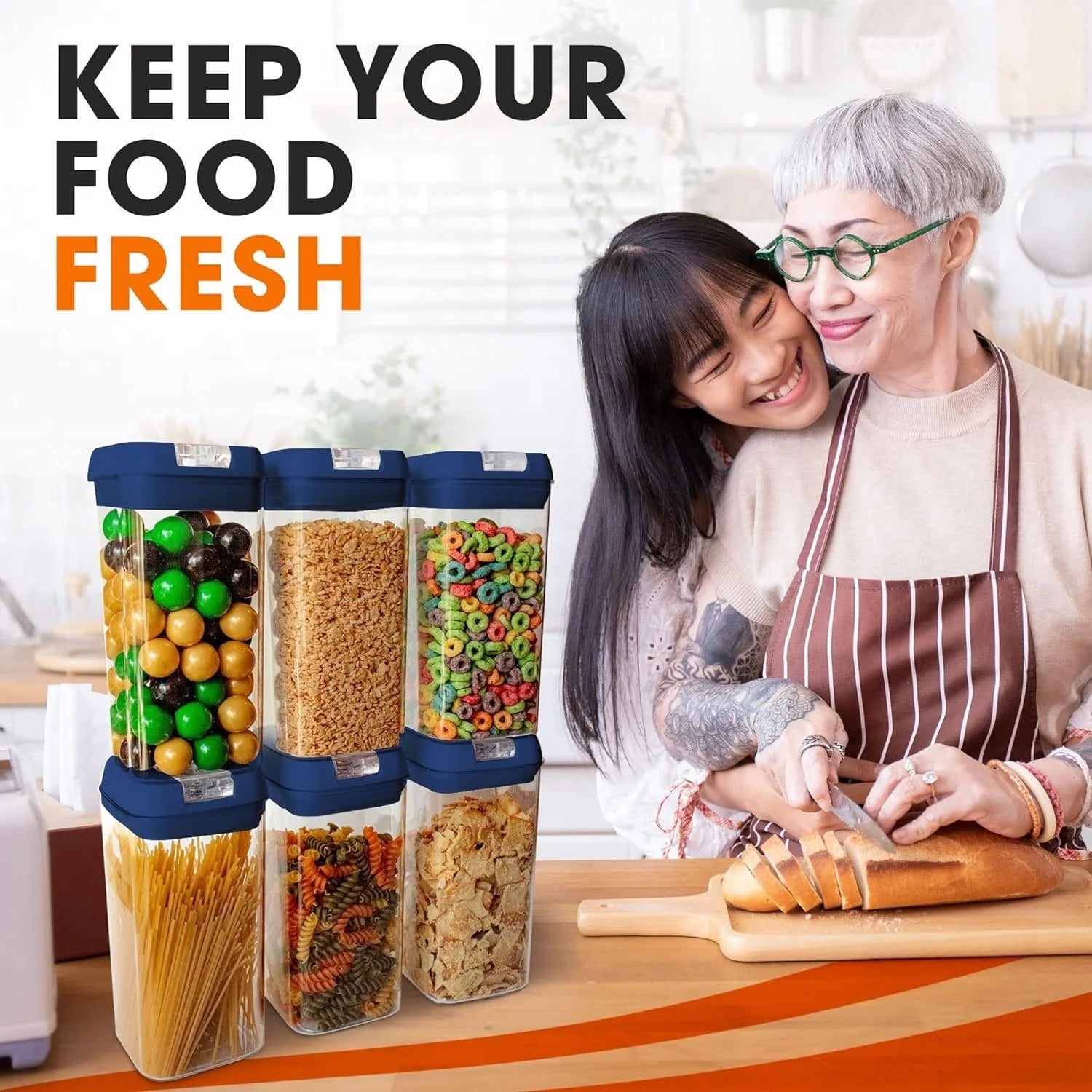 Cheer Collection Set of 6 Uniform Size Airtight Food Storage Containers
