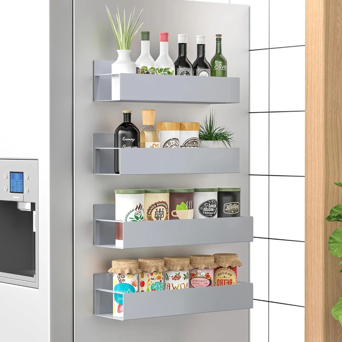 4 Pack Magnetic Spice Storage Rack Organizer for Refrigerator and Oven