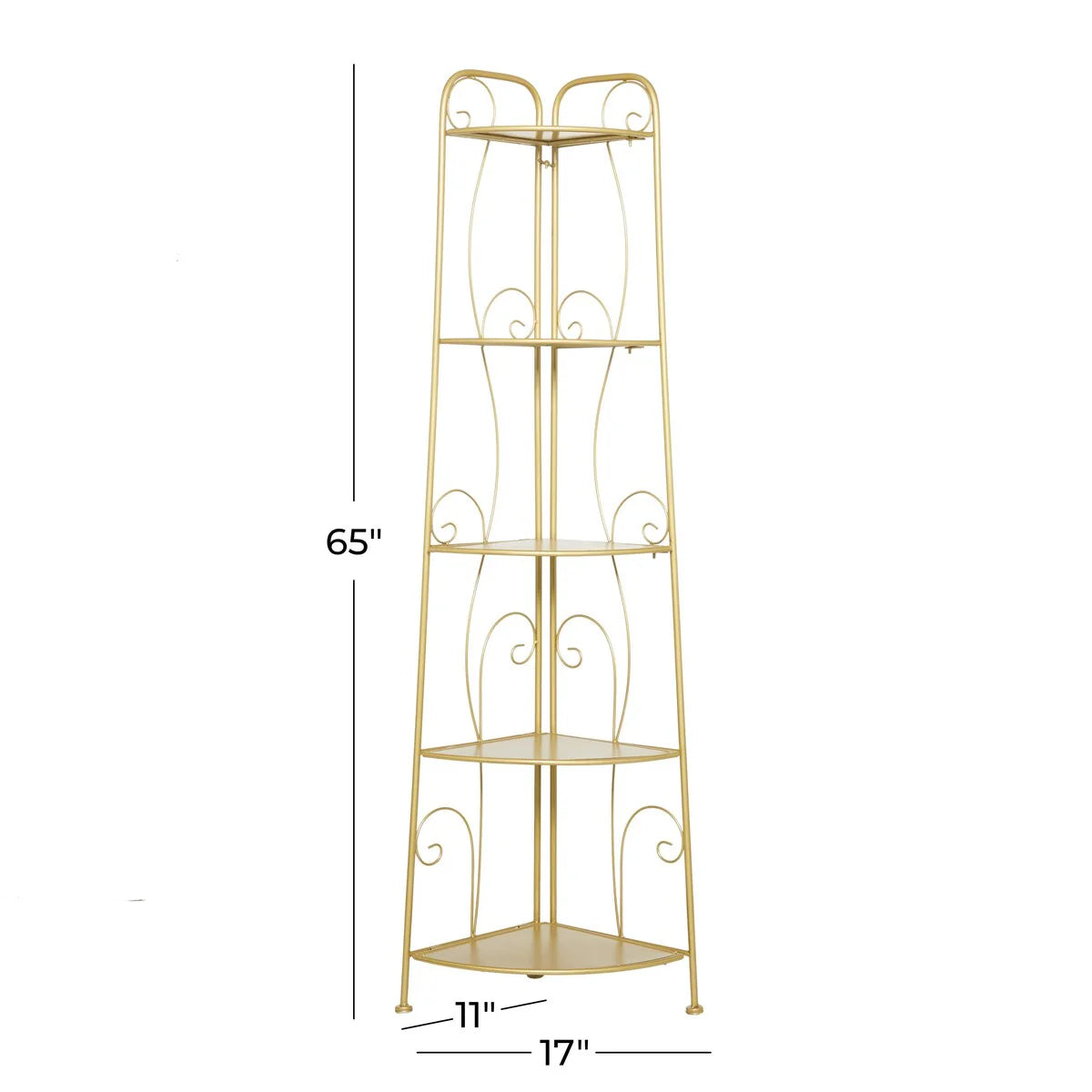 Metal Scroll Indoor Outdoor Tall Folding 5 Shelves Bakers Rack - Gold or White - Roche River Decor