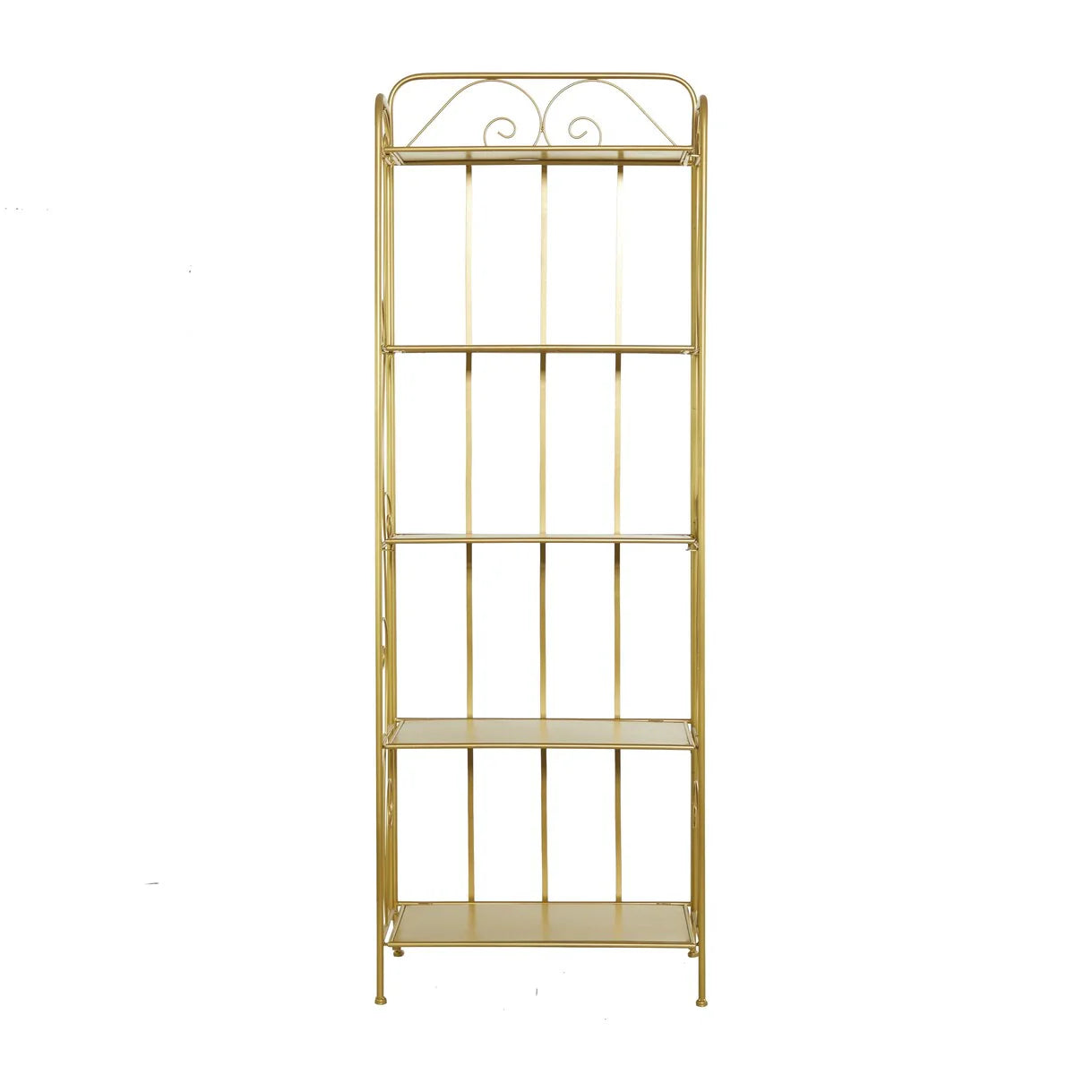 Metal Scroll Indoor Outdoor Tall Folding 5 Shelves Bakers Rack - Gold or White - Roche River Decor