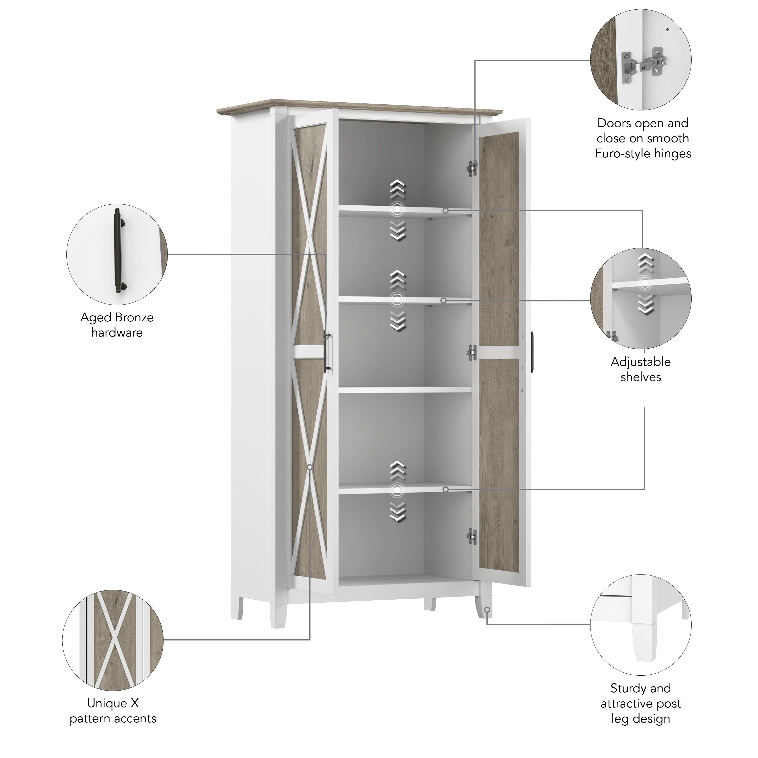 Key West Tall Kitchen Pantry Cabinet with Doors by Bush Furniture