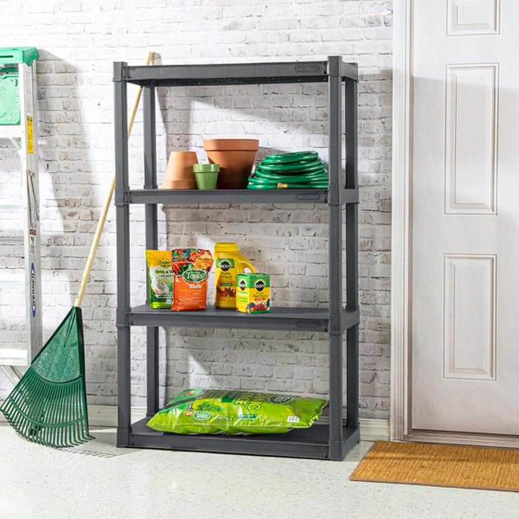 Sterilite Plastic Indoor Outdoor 4 Shelf Durable Shelving Unit, Gray, 2 Pack - 2-Pack