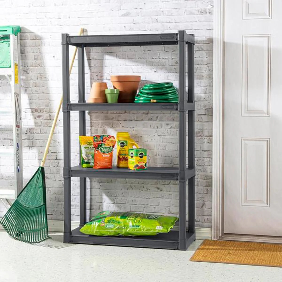 Sterilite Plastic Indoor Outdoor 4 Shelf Durable Shelving Unit, Gray, 2 Pack - 2-Pack