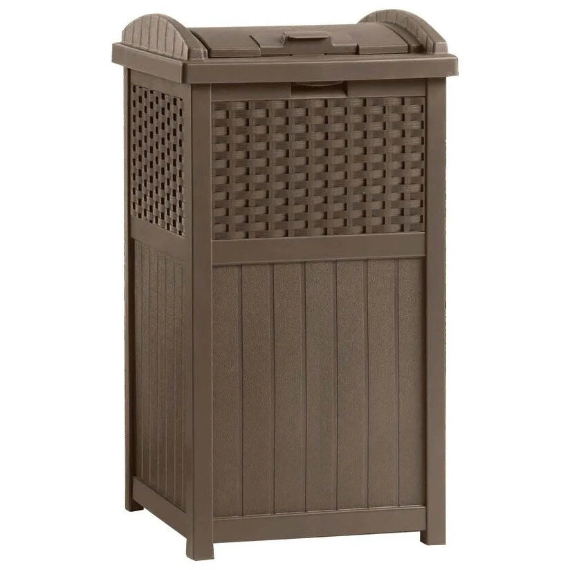 Suncast Trash Hideaway 33 Gallon Resin Wicker Outdoor Garbage Container (4 Pack)