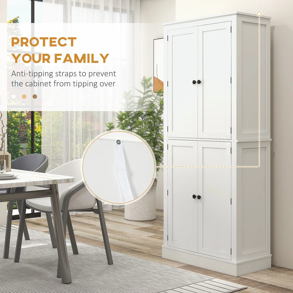HOMCOM 72" Kitchen Pantry, Modern 4-Door Kitchen Storage Cabinet with Inside Drawer, Hanging Door Shelves,White