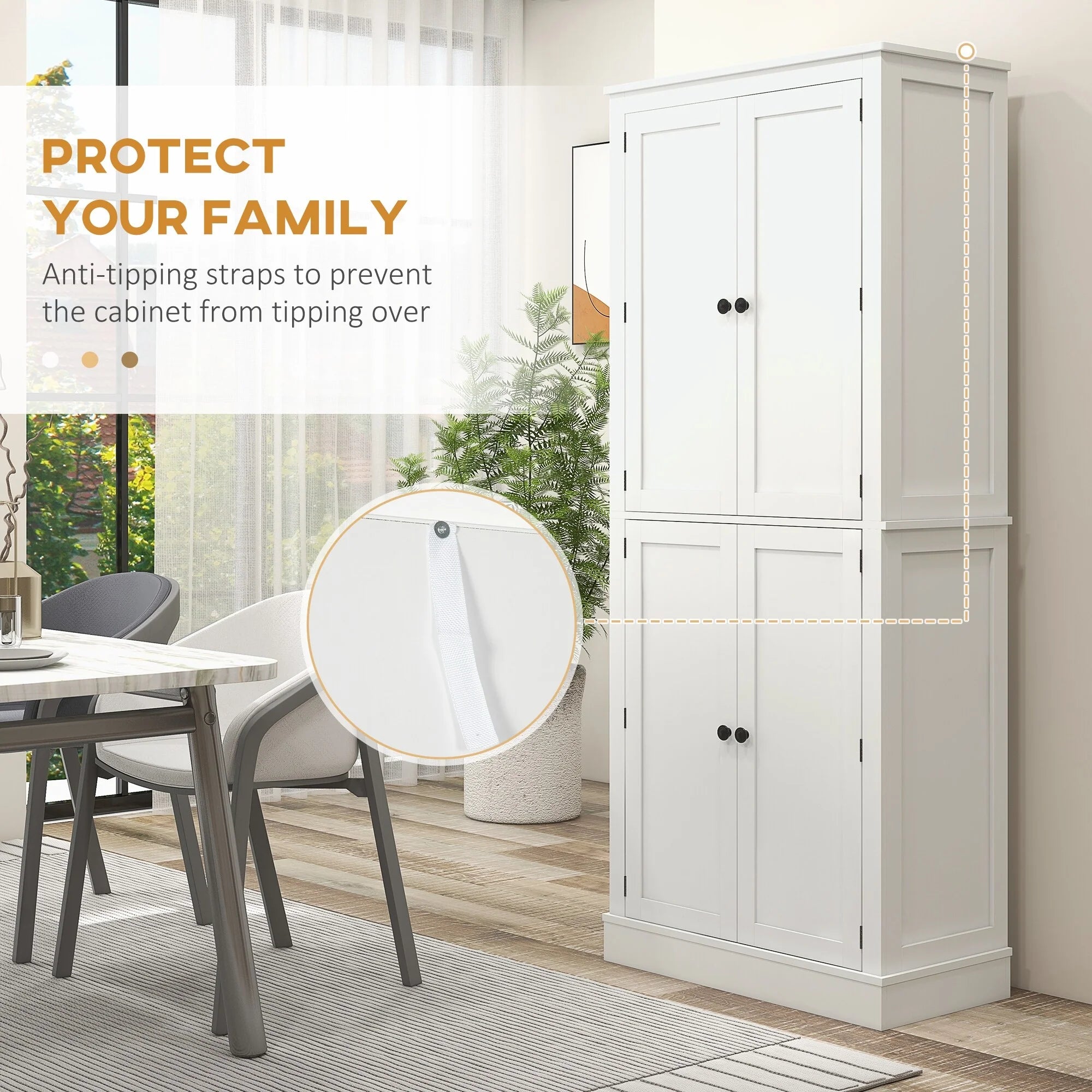 HOMCOM 72" Kitchen Pantry, Modern 4-Door Kitchen Storage Cabinet with Inside Drawer, Hanging Door Shelves,White