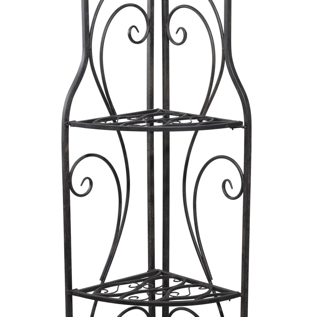 Metal Scroll Indoor Outdoor Arched Tall Folding Corner 4 Shelf Bakers Rack - Black - Roche River Decor