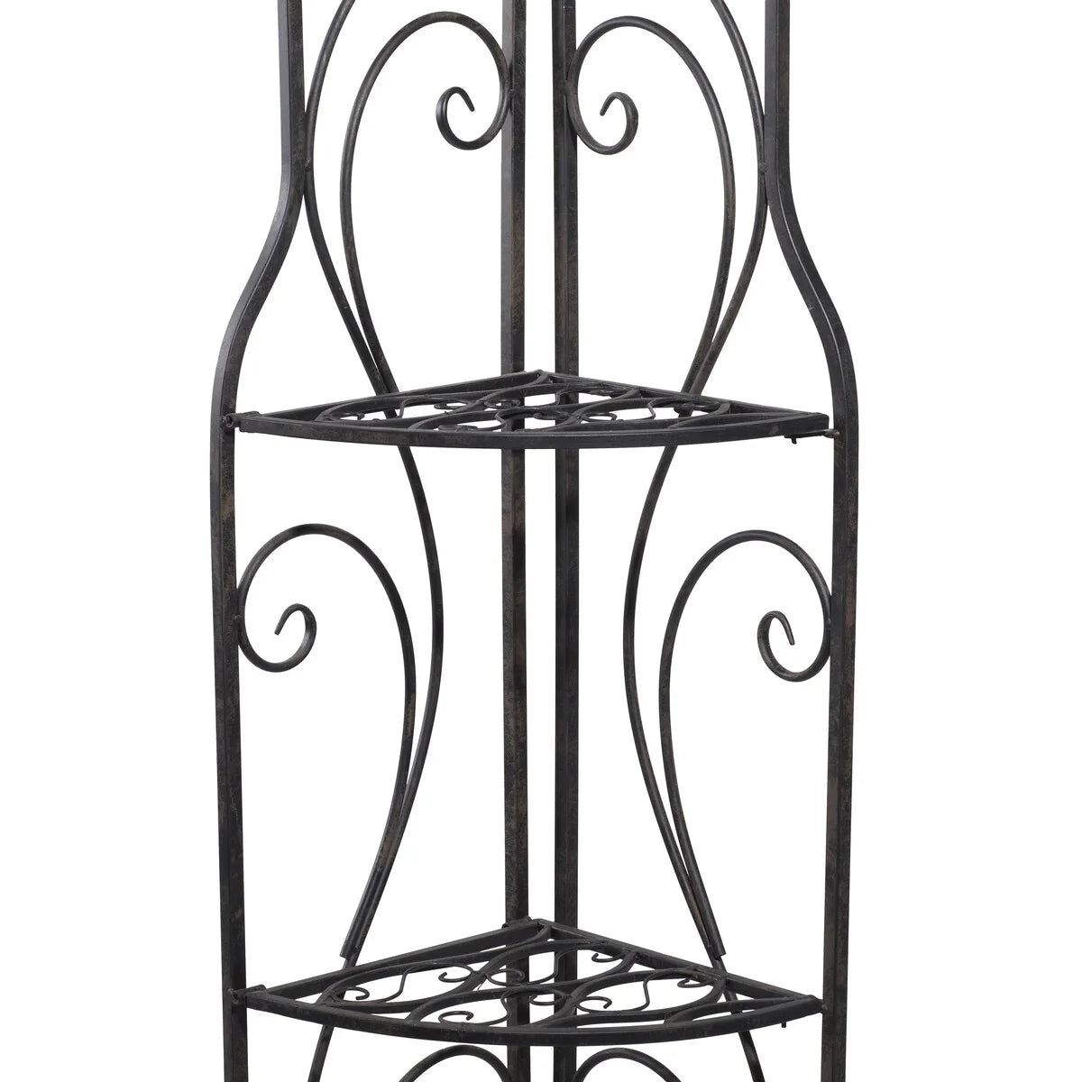 Metal Scroll Indoor Outdoor Arched Tall Folding Corner 4 Shelf Bakers Rack - Black - Roche River Decor