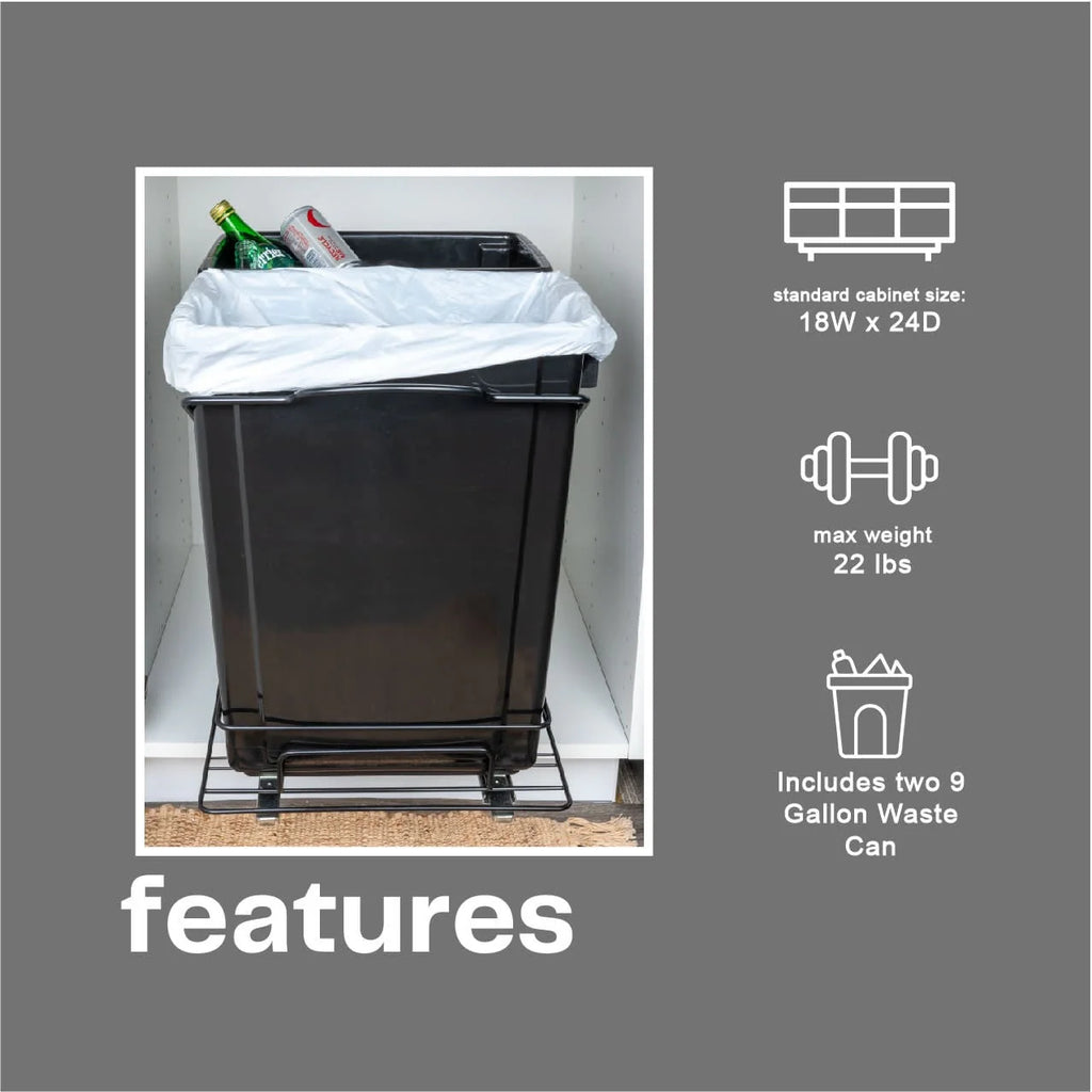 Household Essentials Chrome-Plated Steel Pull-Out/Slide-Out Double Trash Cans