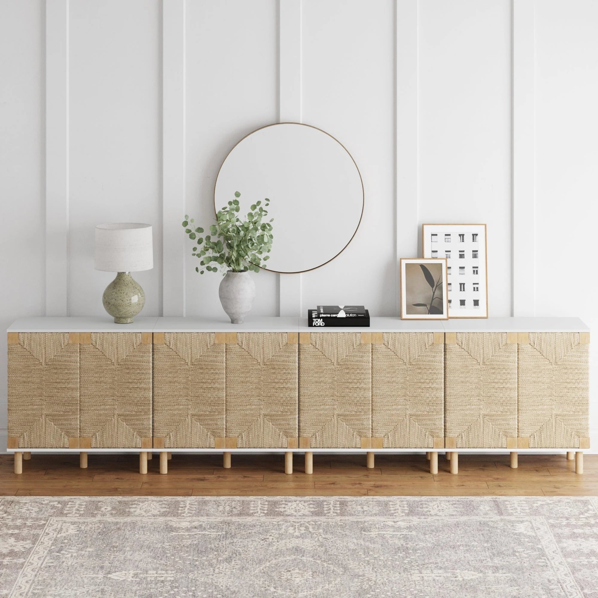 Nathan James Beacon Wood Accent Cabinet with Seagrass Doors and Adjustable Shelf