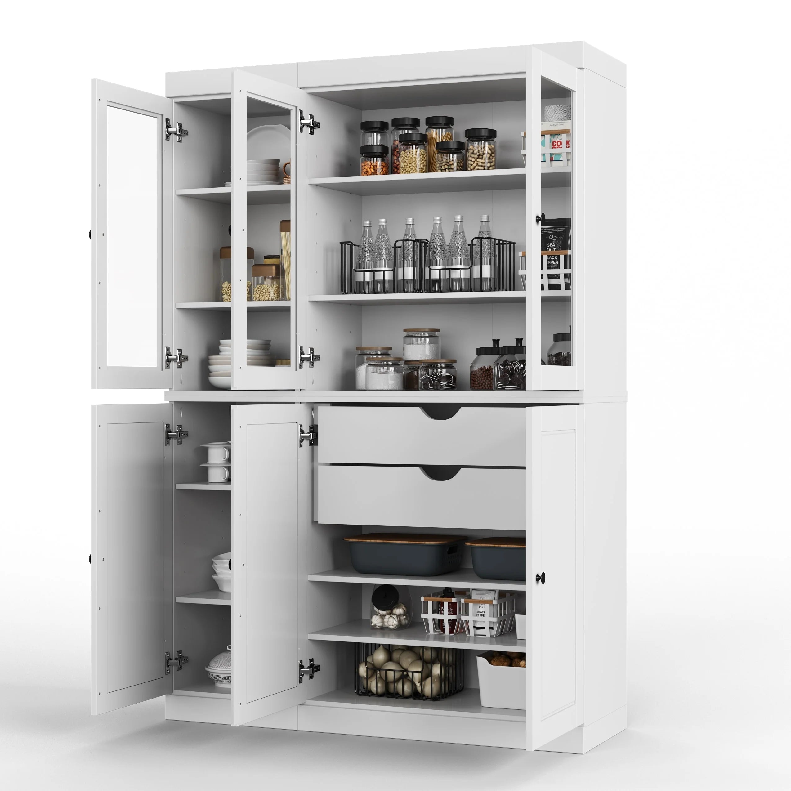 Palace Imports 100% Solid Wood China Pantry with Glass or Solid Wood Doors and 2-Drawers - 48.5" x 71.5"