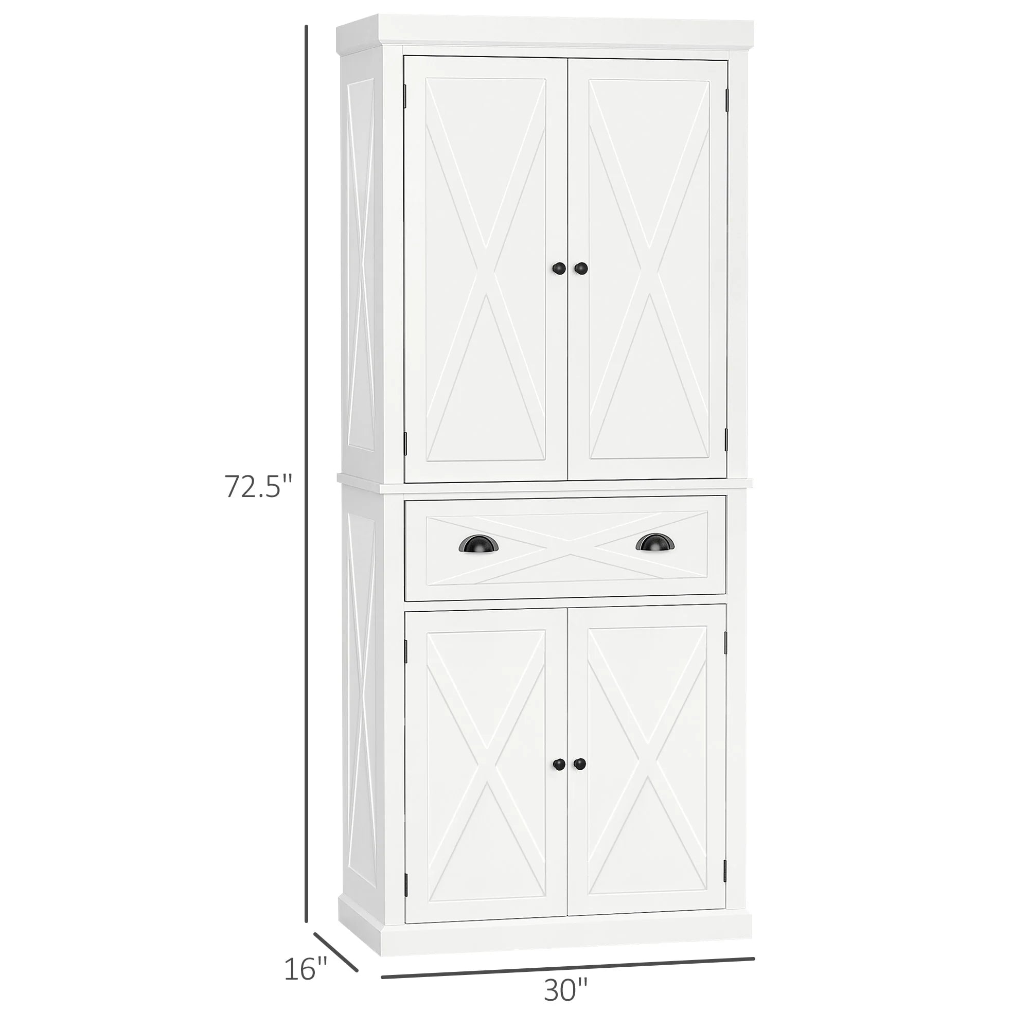 HOMCOM Freestanding Modern Farmhouse 4 Door Kitchen Pantry Cabinet, Storage Cabinet Organizer with 6-Tiers