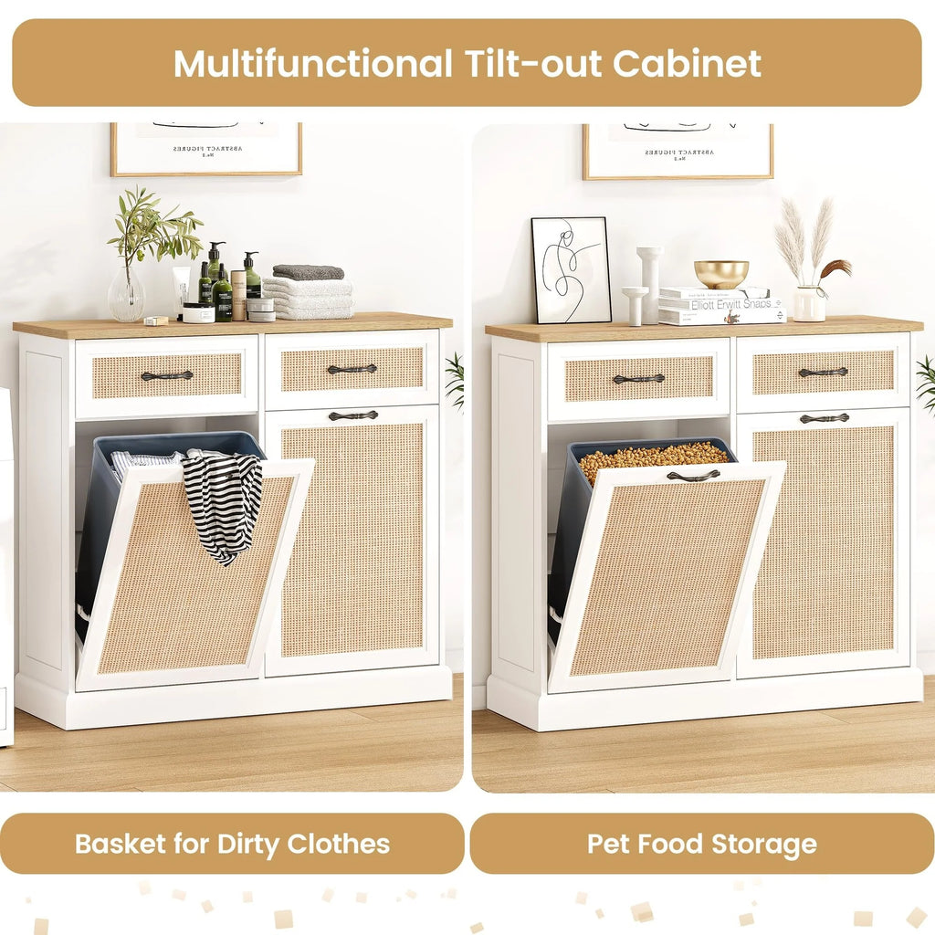 Rattarn Kitchen Tilt Out Trash Can Cabinet with Drawer