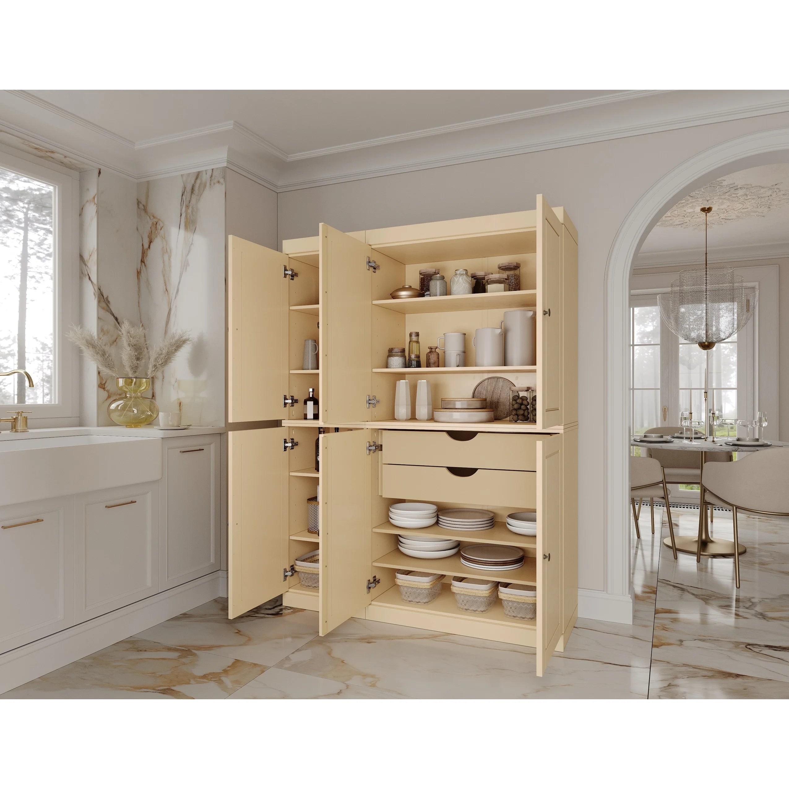 Palace Imports 100% Solid Wood China Pantry with Glass or Solid Wood Doors and 2-Drawers - 48.5" x 71.5"