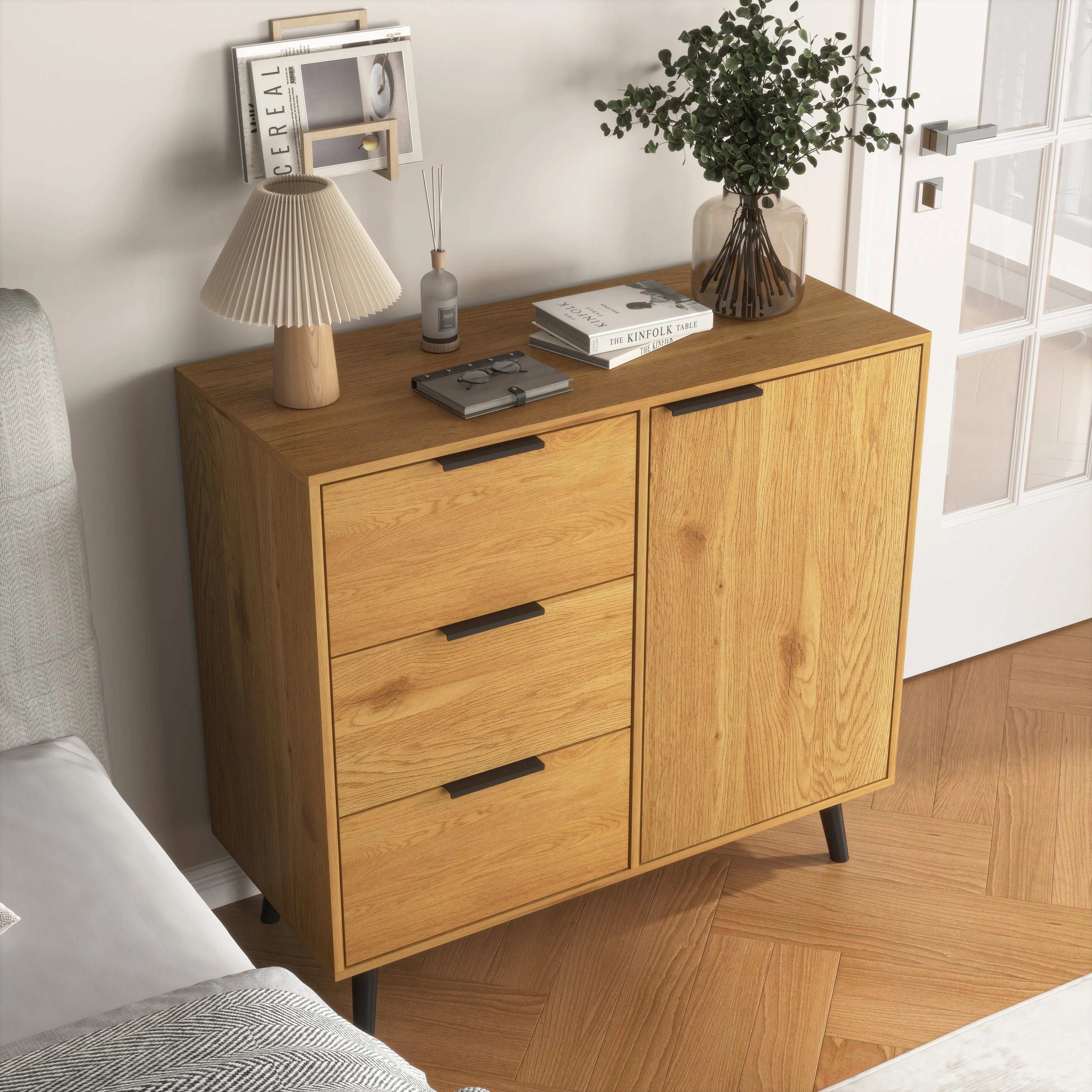 Sideboard Buffet Cabinet with Storage, Wood Coffee Bar Cabinet with Drawers & Doors