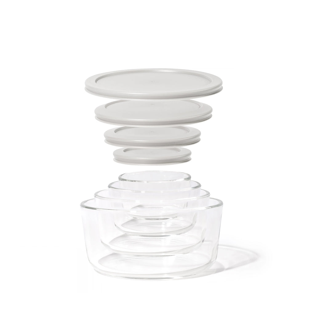 Glass Food Storage Set - Round Nesting, 8-Piece, BPA-Free, Airtight Lids, Microwave & Oven Safe