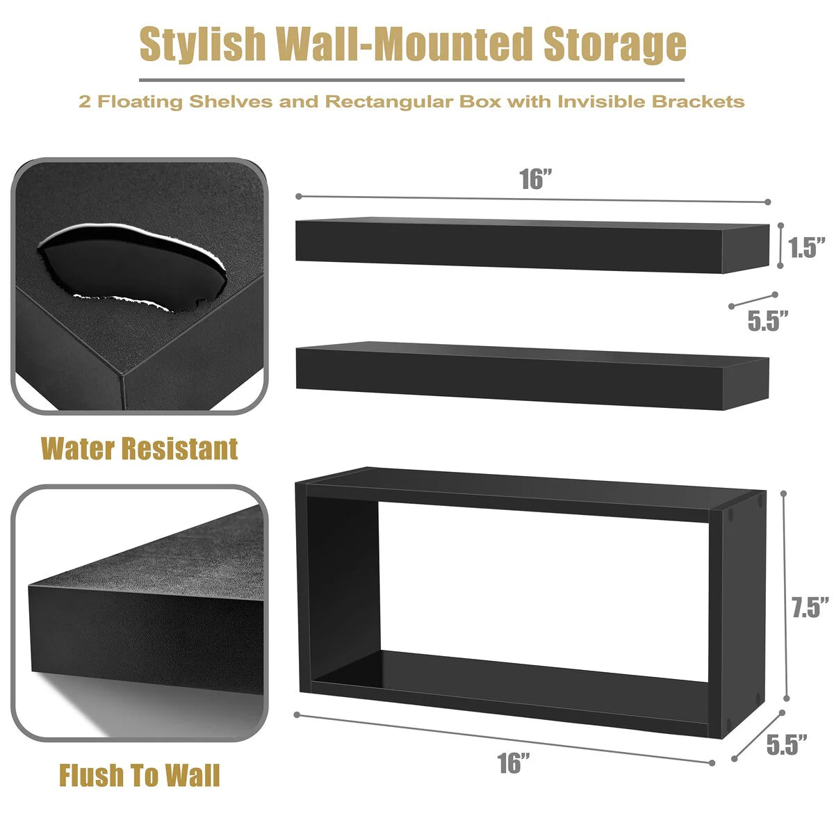 Sorbus Floating Shelves for Wall Set of 3 - 16"L X 5.5"W X 7.75H