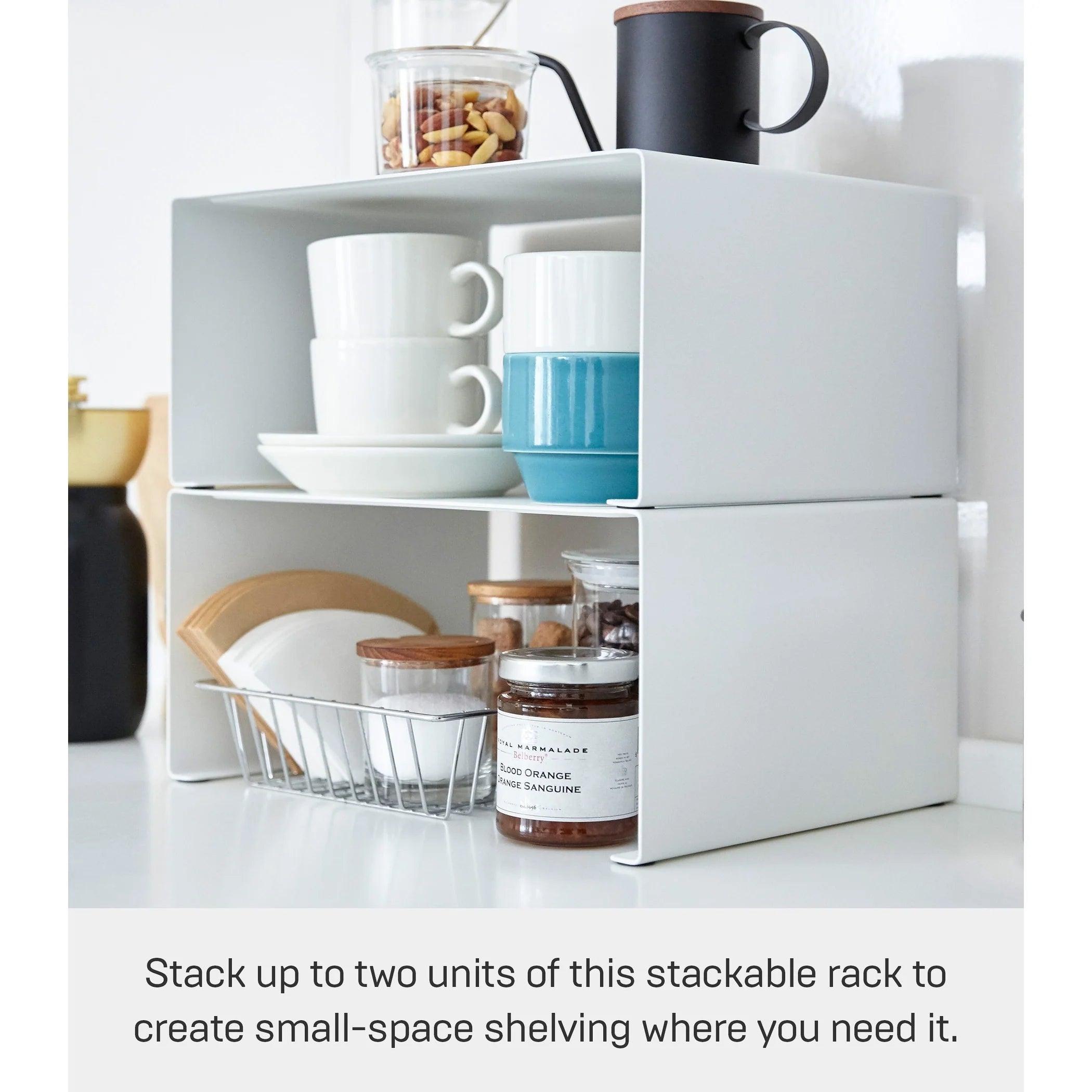 Yamazaki Home Stackable Countertop Shelf - Two Sizes, Steel, Large, Stack up to two, Holds 11 lbs