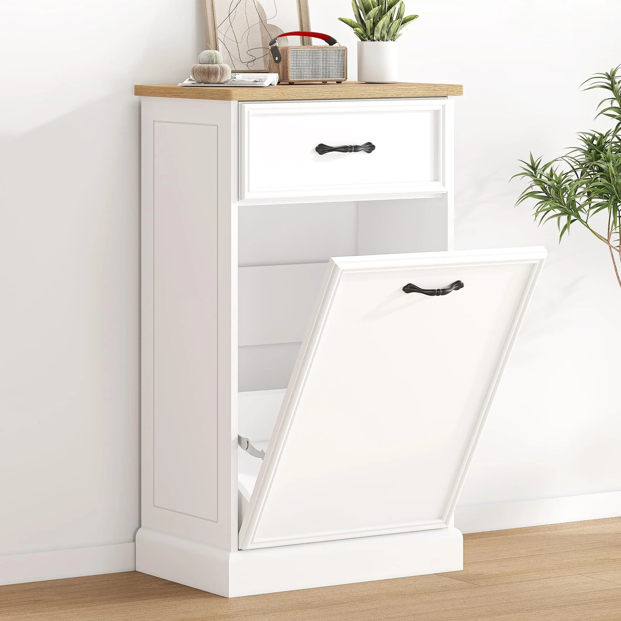 Kitchen Tilt Out Trash Can Cabinet with Drawer