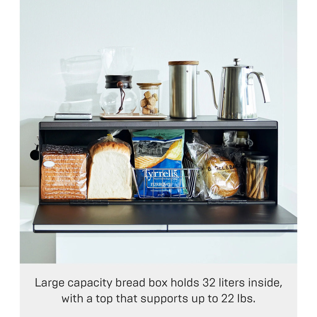 Yamazaki Home Bread Box - Wide, Steel, 32L, Holds 22 lbs - L 11.81 x W 24.49 x H 8.66 inches