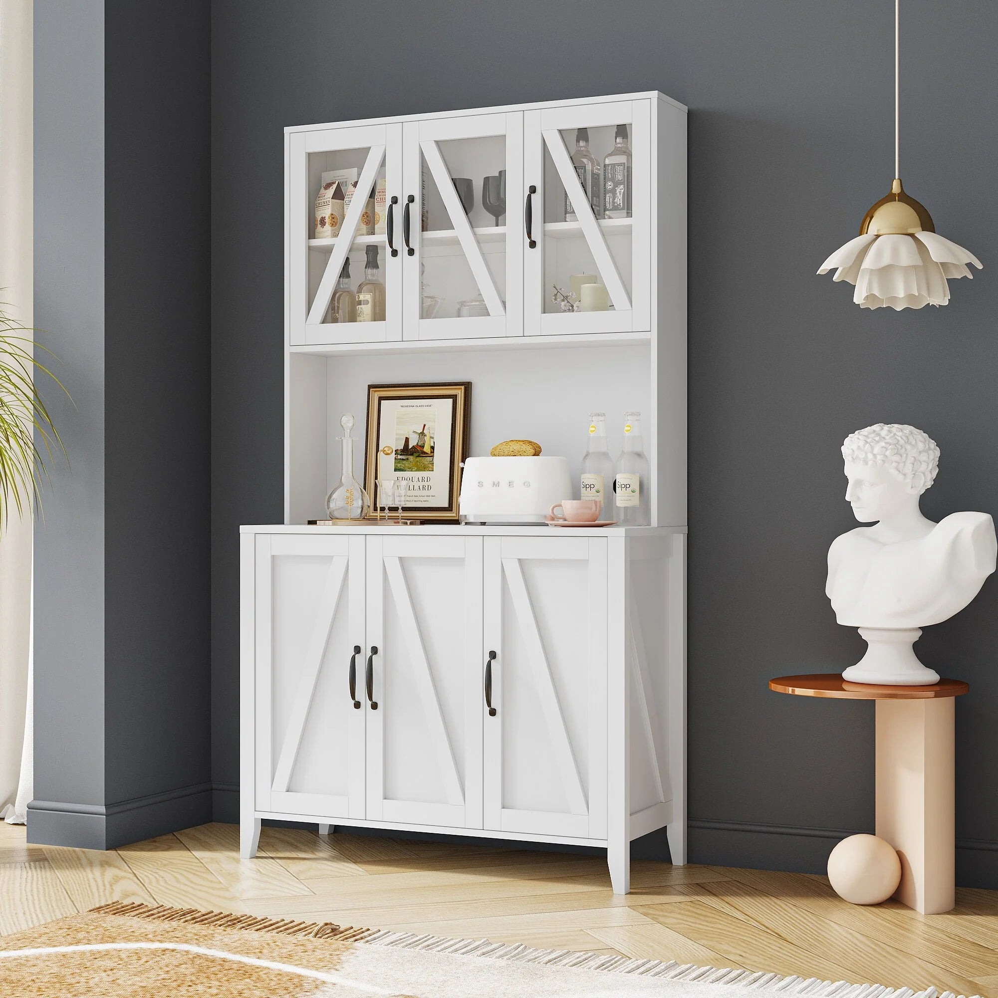 Pantry Storage Cabinet with Glass Doors - N/A