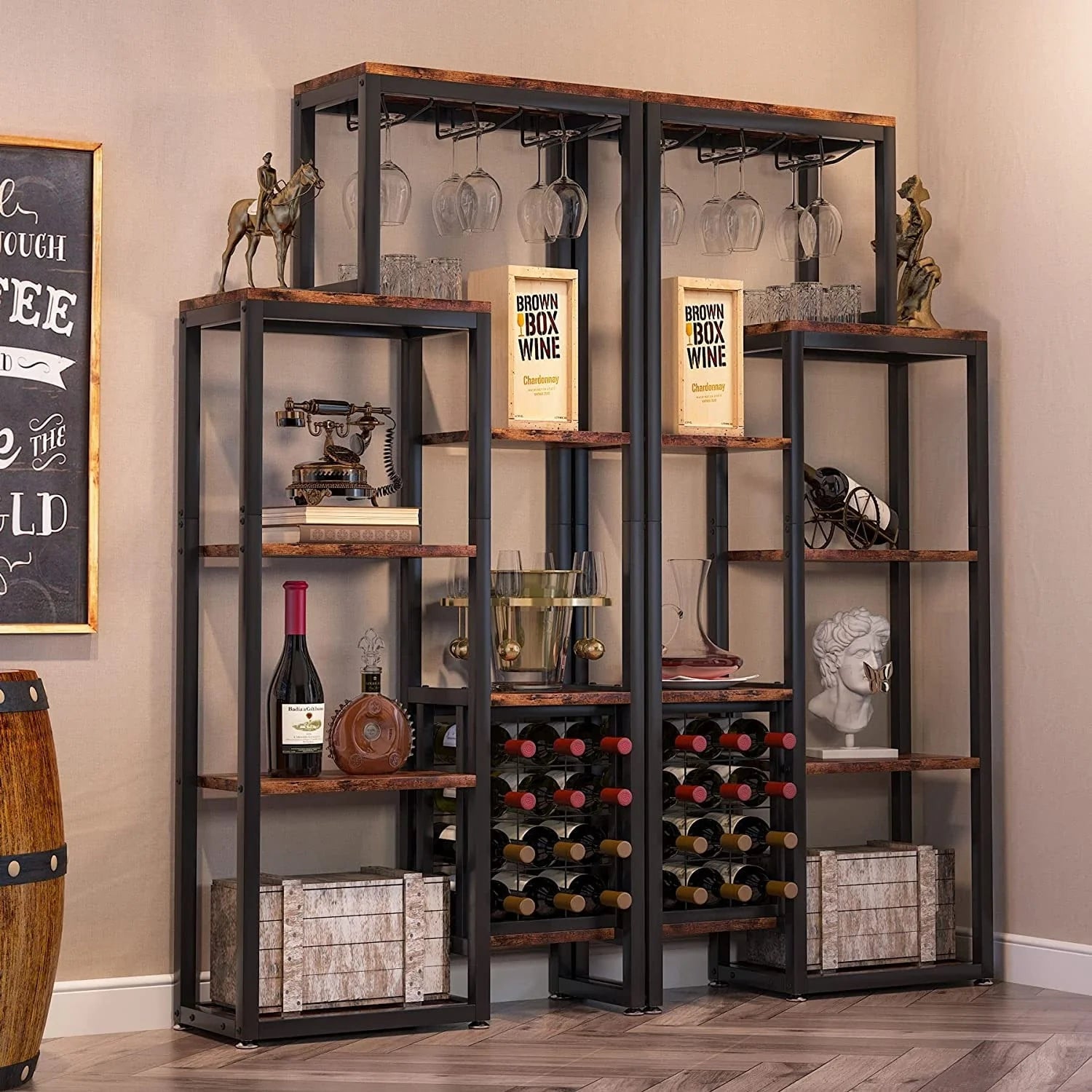 5-Tier Freestanding Floor Wine Baker Rack with Glass Holder & Wine Storage, Industrial Wine Display for Bar, Dining Room - N/A