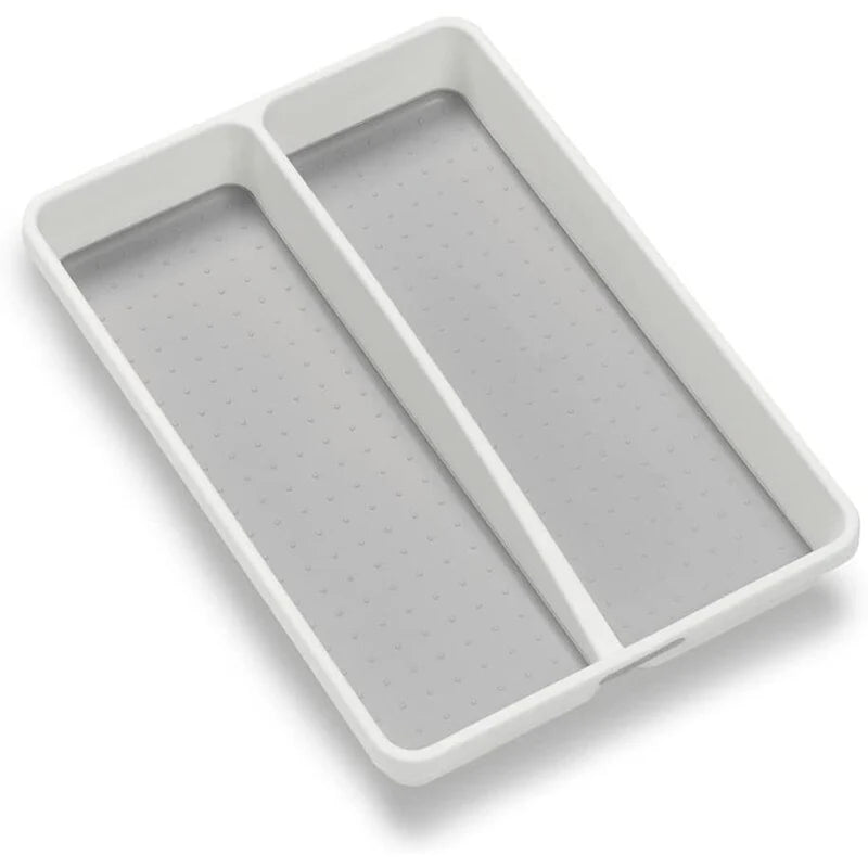 Mini 2 -Compartments Plastic Utensil Tray for Drawers Organizer, White