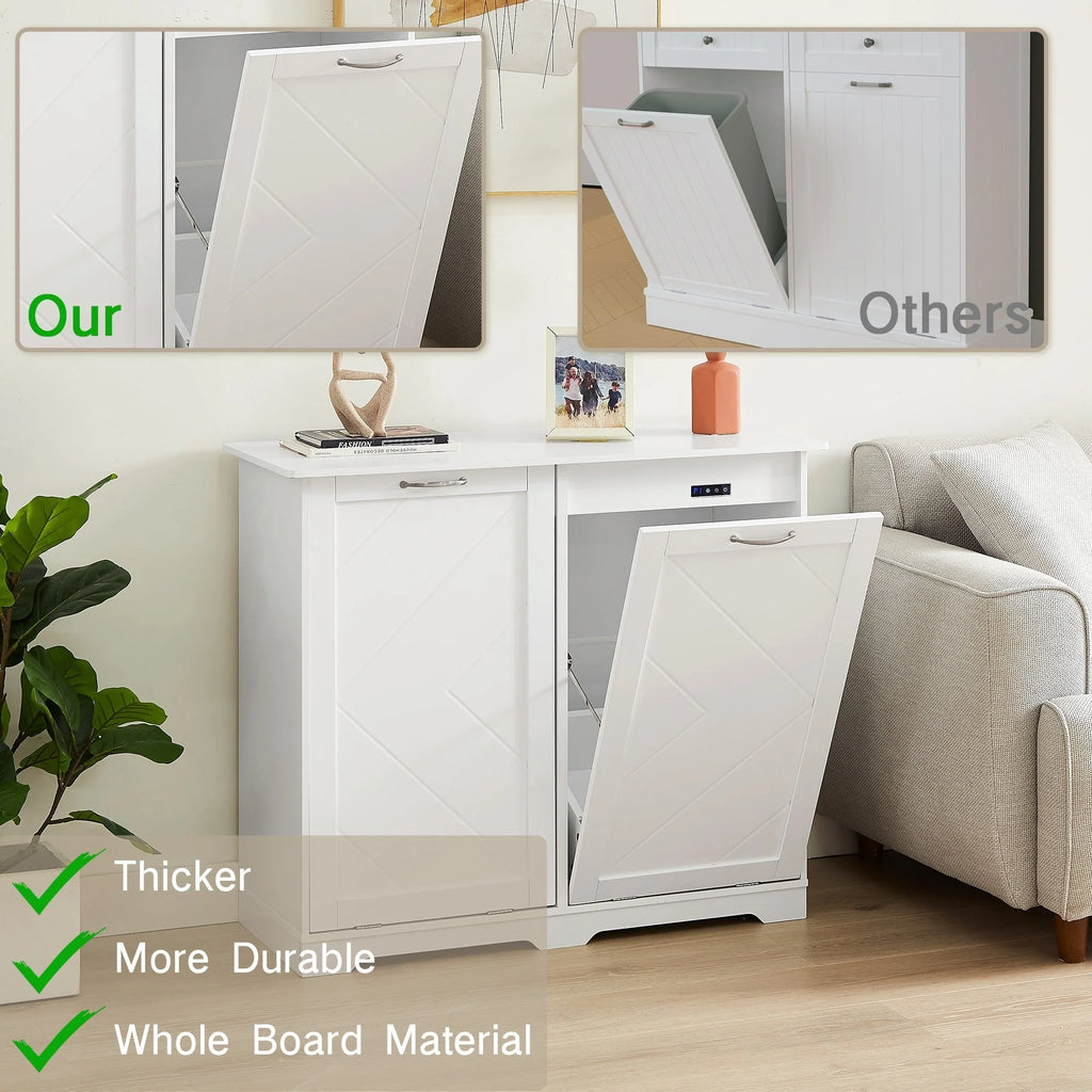 Double Tilt Out Trash Cabinet Free Standing 10 Gallon Recycling Trash Can Cabinet with negative ion and deodorizing function