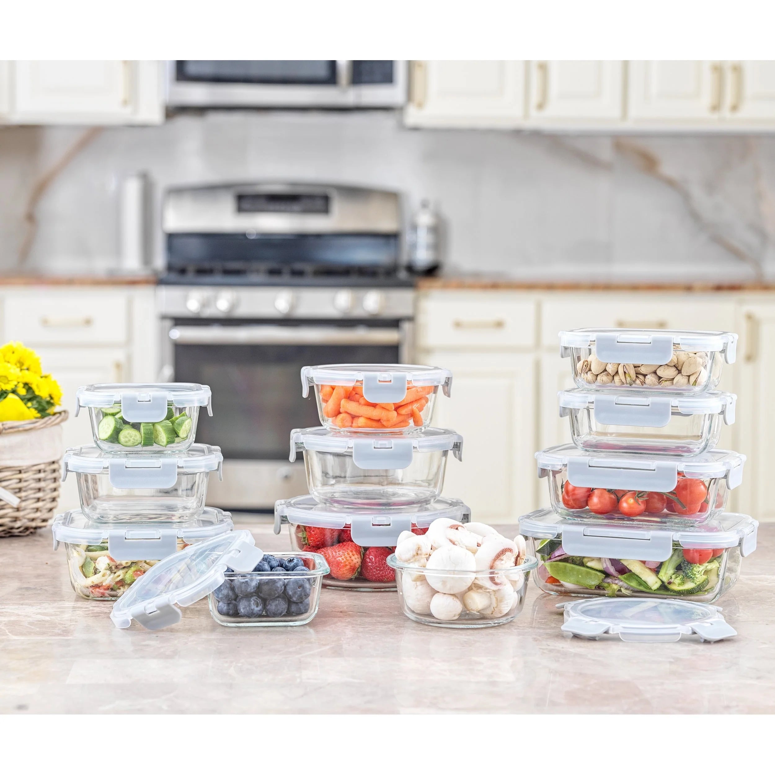JoyFul 24 Piece Glass Food Storage Containers Set with Airtight Lids