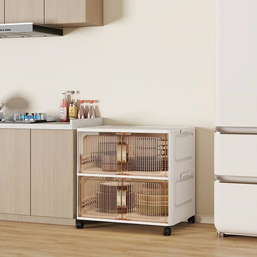 Stackable Closet Organizer Collapsible Storage Bins with Lids Organizer with Wheels for Home, Kitchen, Office