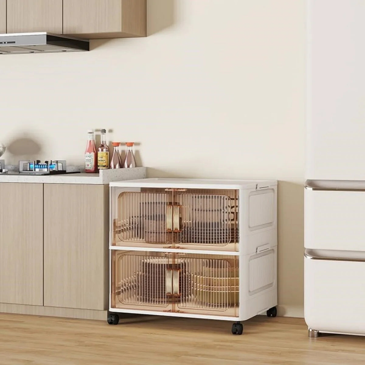 Stackable Closet Organizer Collapsible Storage Bins with Lids Organizer with Wheels for Home, Kitchen, Office