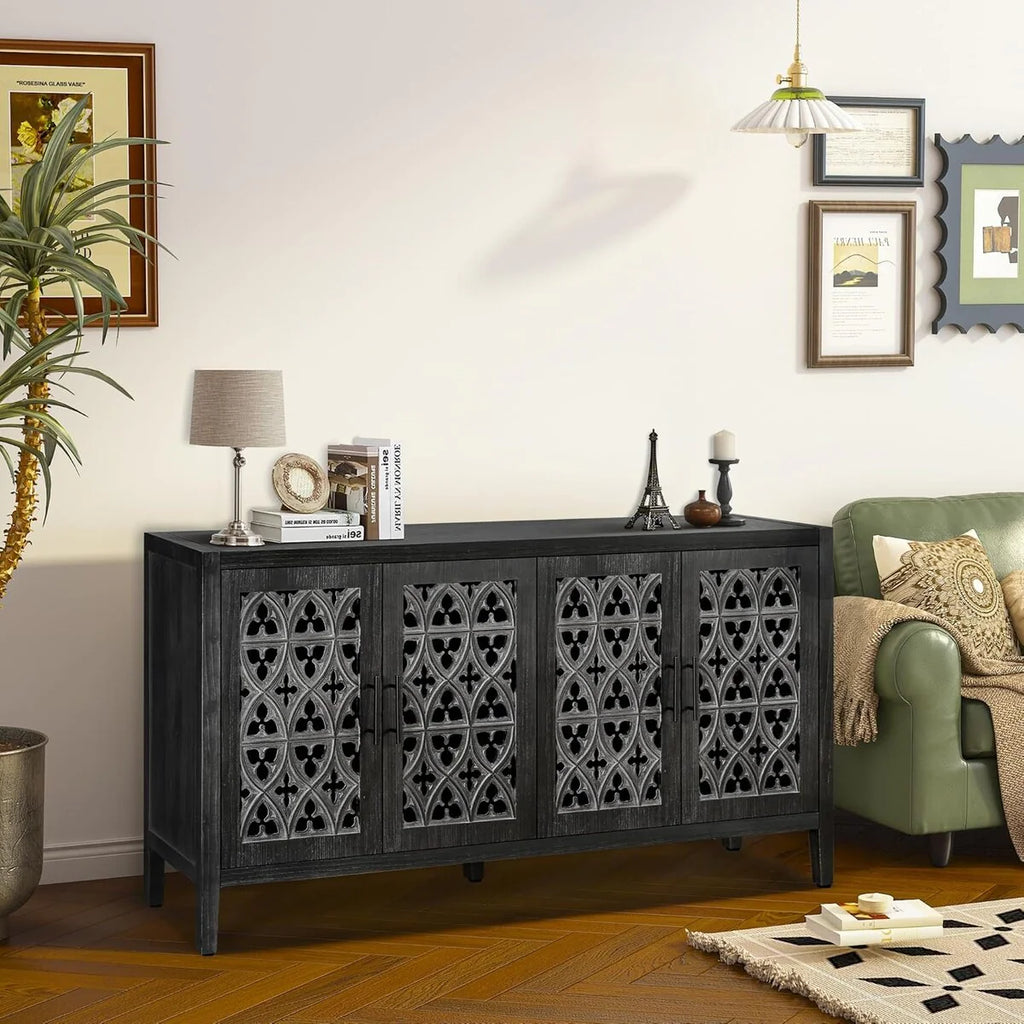 Roomfitters Hollow Four Door Antique Cabinet - American Country Style, Ideal for Living Room, TV Cabinet, Kitchen