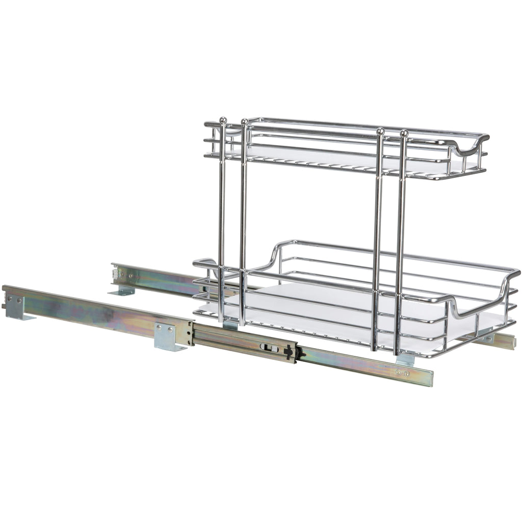 Household Essentials 2-Tier Steel Pull-Out/Slide-Out Storage Organizer with Plastic Liners