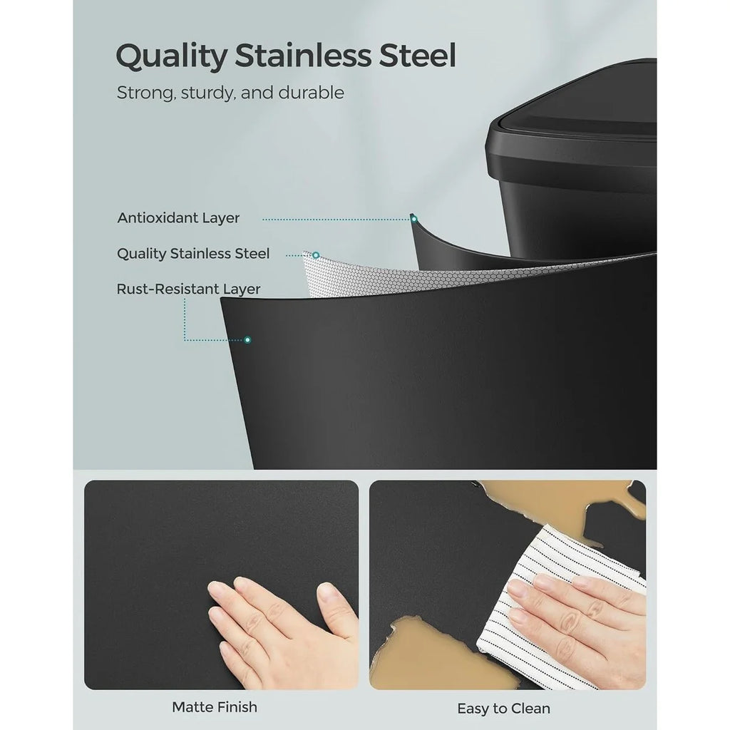 SONGMICS Kitchen Trash Can, 18 Gallon Stainless Steel Garbage Can