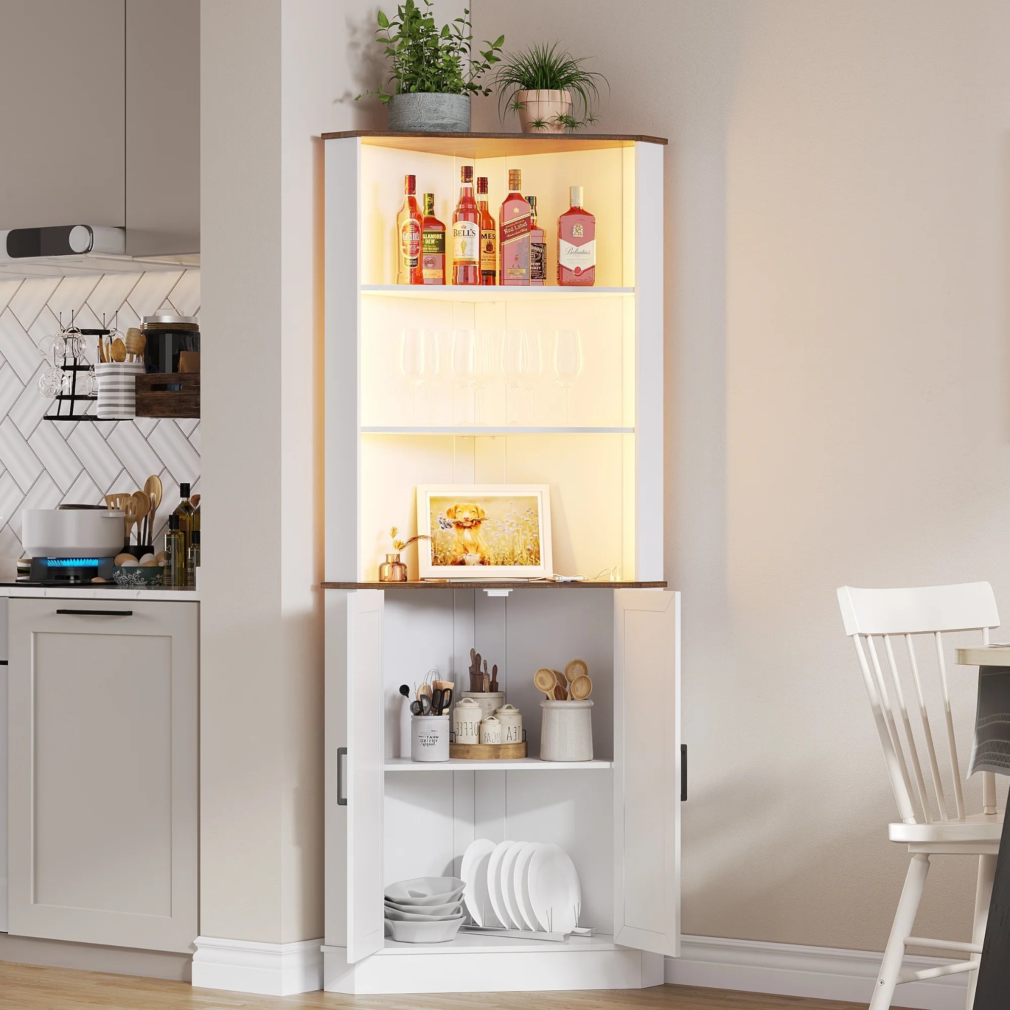 66" Tall Corner Cabinet With Led Light