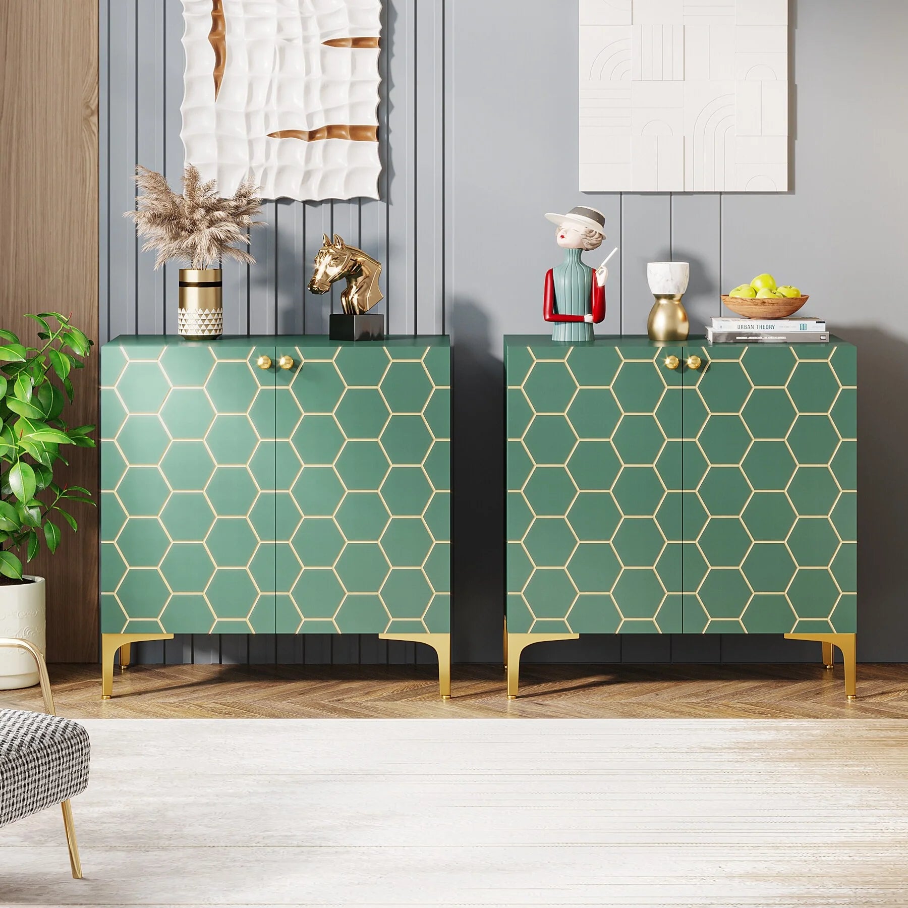 31.5'' Modern Accent Storage Cabinet for Living Room Kitchen (Set of 2 )