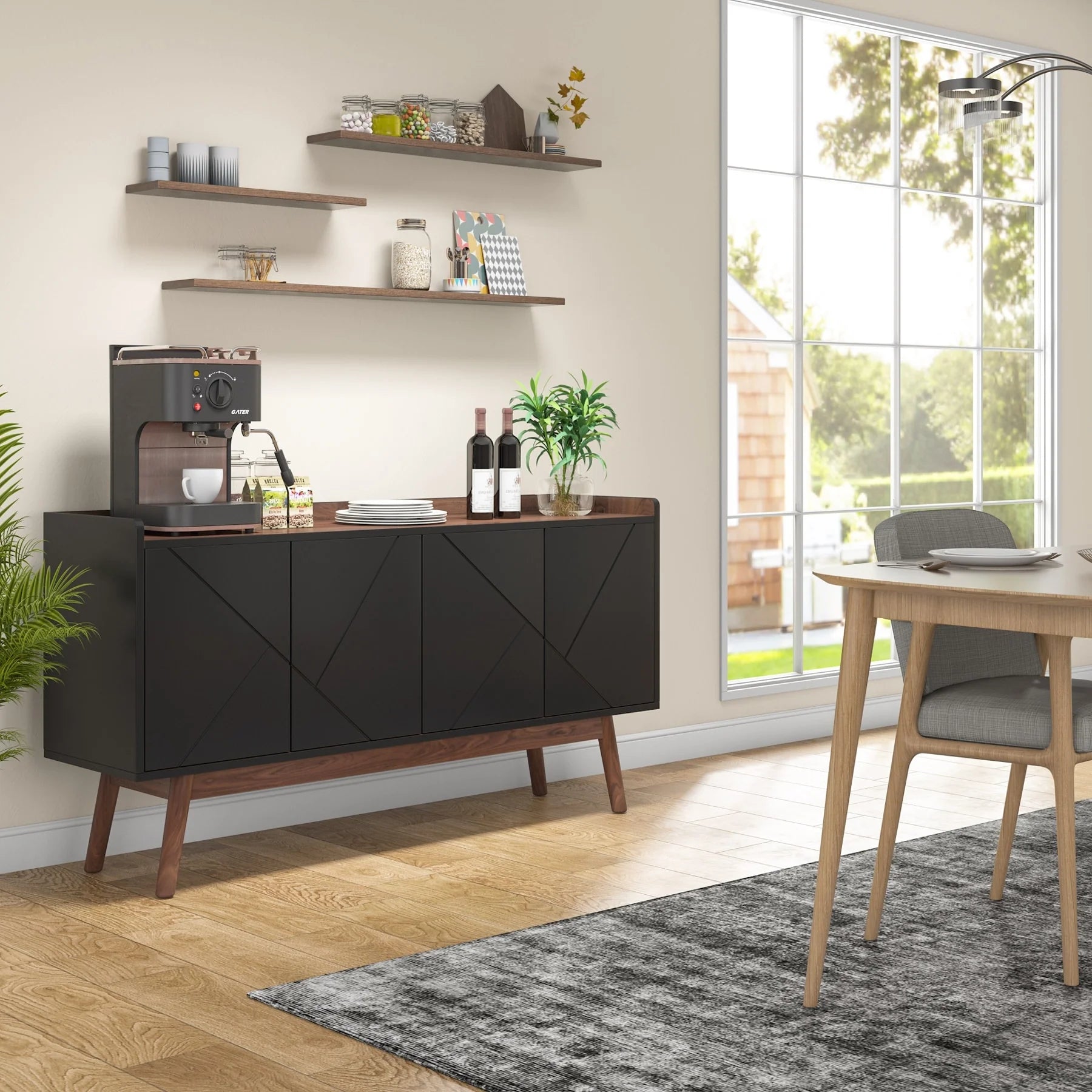 Wooden 4-door Buffet Sideboard with Storage for Kitchen Dining Room - N/A