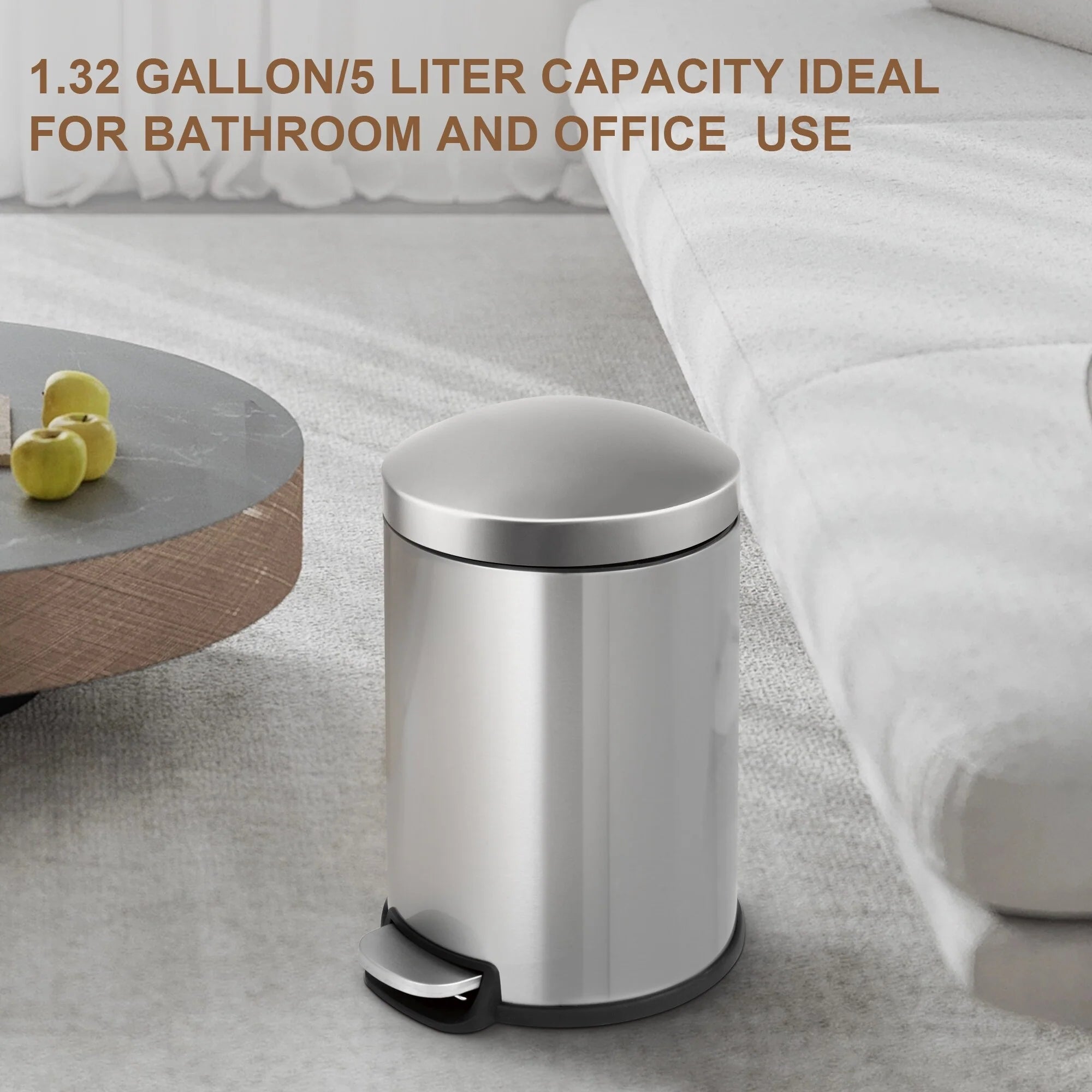 Innovaze 1.32 Gal./3 Liter Stainless Steel Round Step-on Trash Can for Bathroom and Office