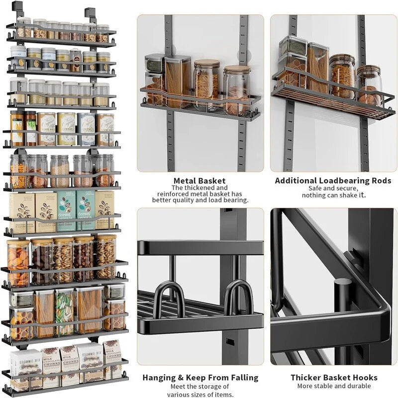 9Tier Over The Door Pantry Organizer Rack Metal Pantry Organization - 6"D x 16"W x 74.8"H