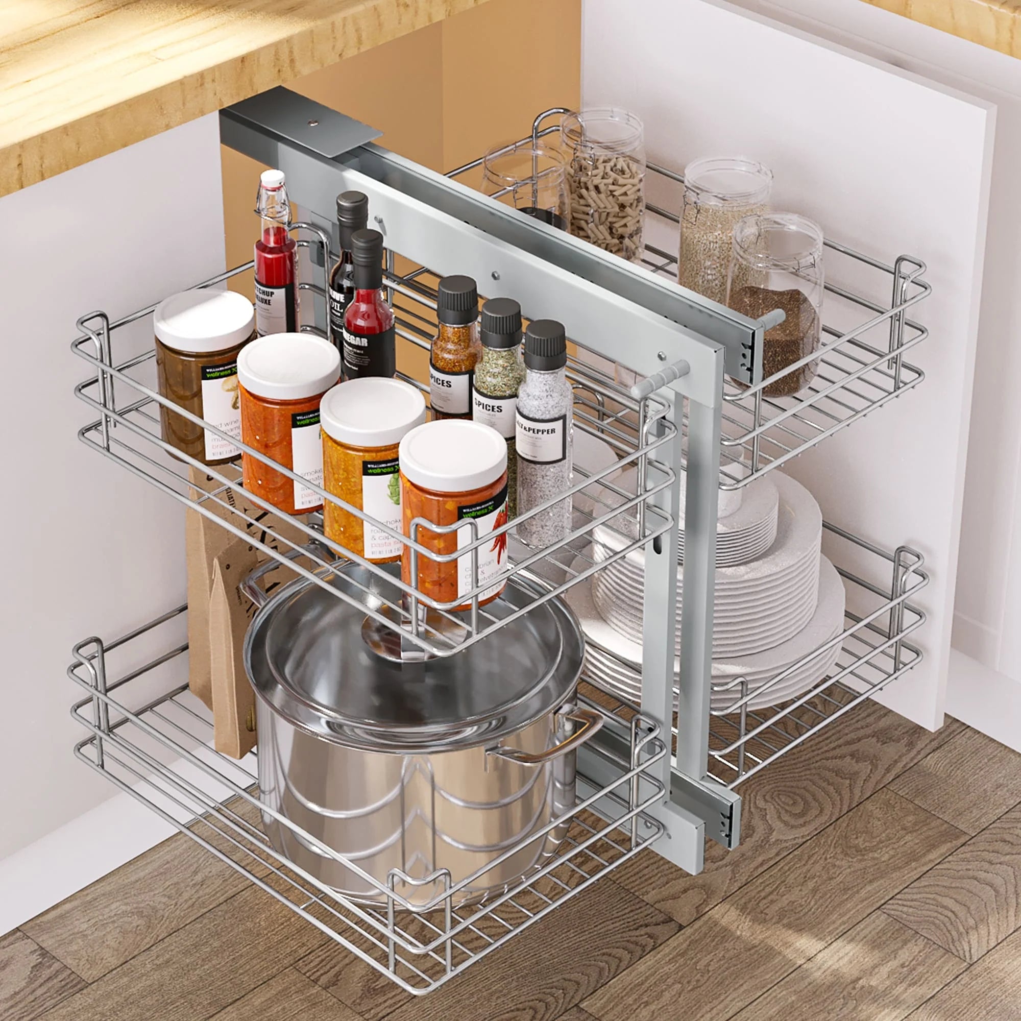 Moasis Blind Corner Pull Out Organizer Pull Out Shelf Organizer