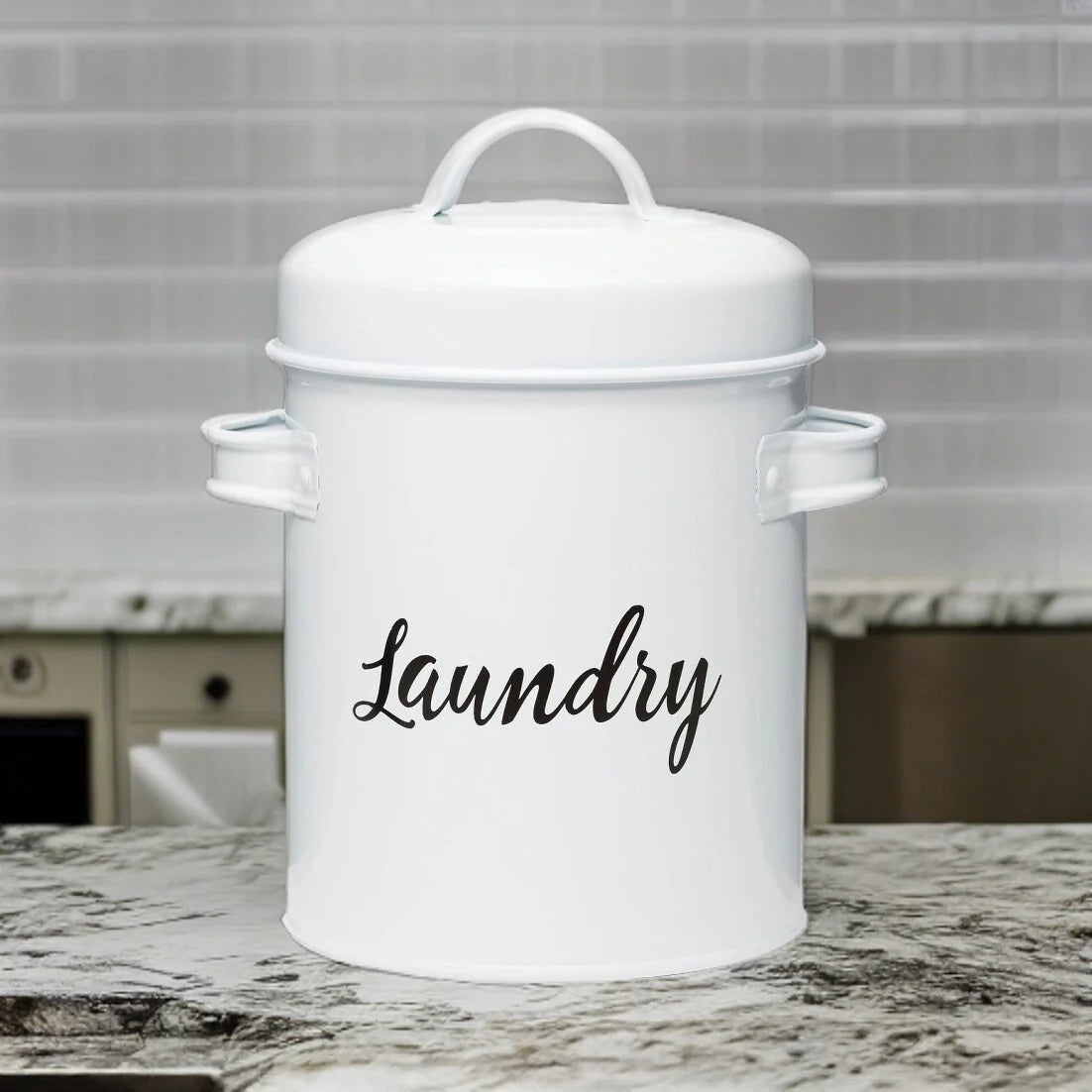 Amici Home Launderette Metal Canister Laundry Detergent Storage Tin