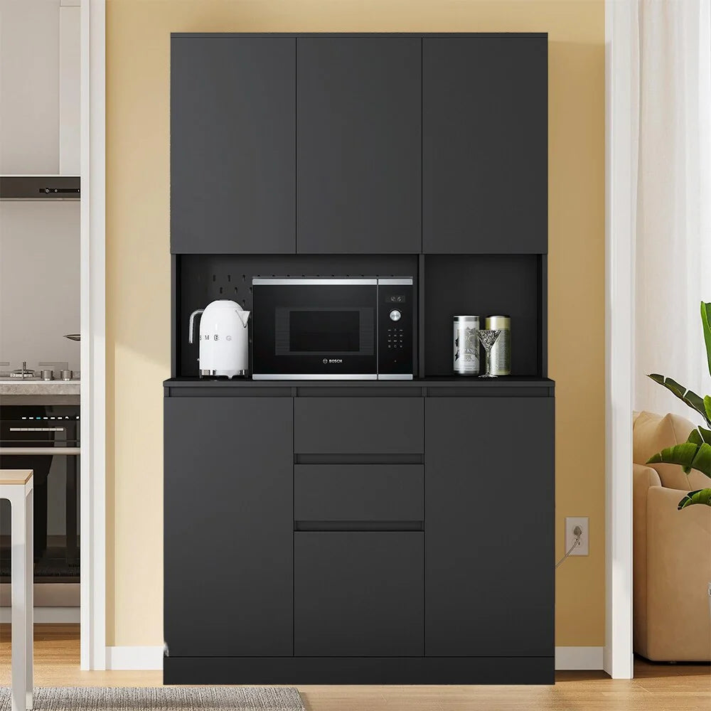 74" Freestanding Kitchen Pantry Cabinet w/Drawers, Storage Microwave - W43.66*D15.74*H74.00